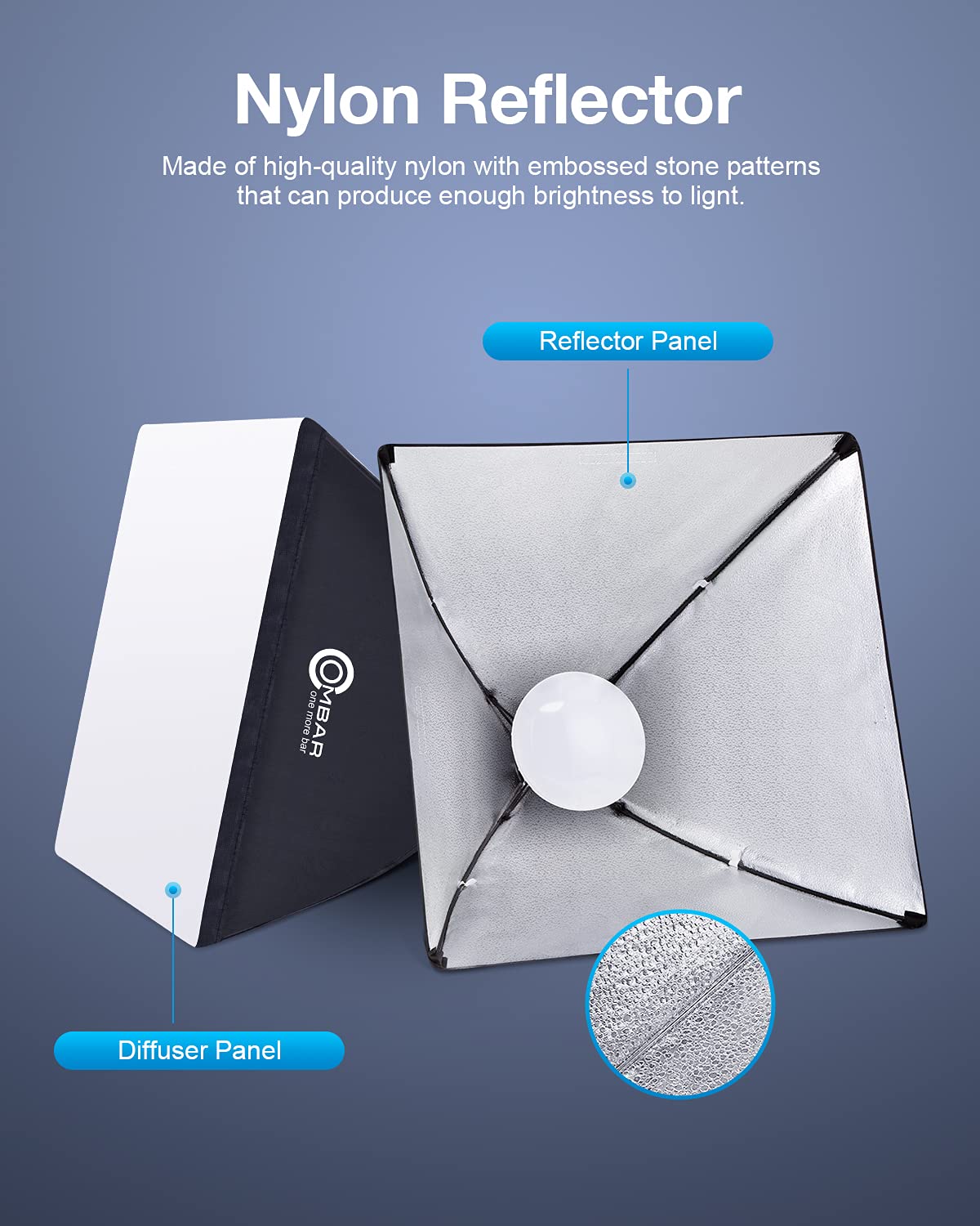 OMBAR Softbox Kit Éclairage avec 2 Softbox 50x50cm et 2 UFO Ampoules 50W E27 5500K 108 Perles de Lampe, Kit d'éclairage Photographie avec Un Sac à Main, pour Les séances vidéo et Photo