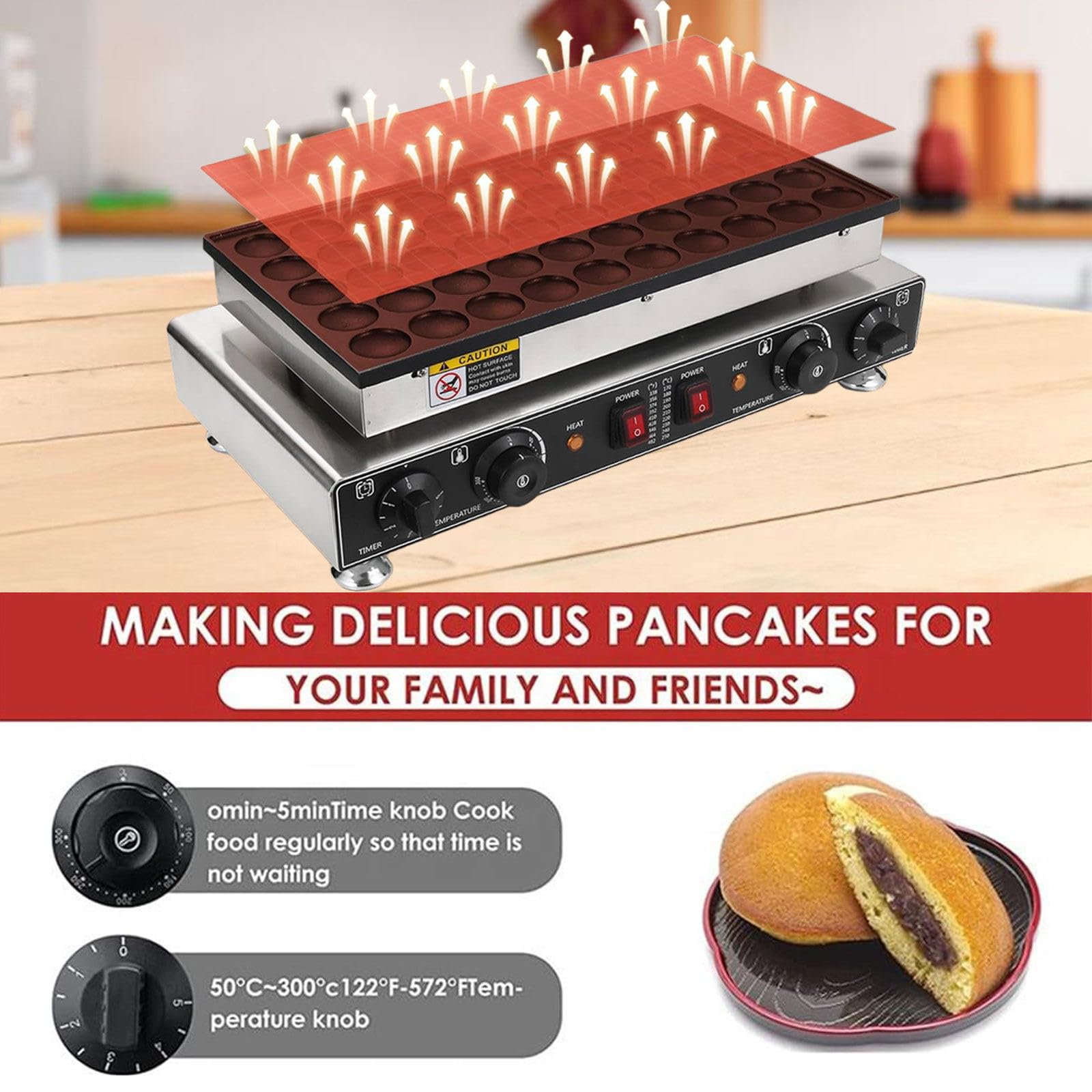 Mini Dutch Pancake Maker, 25/50pcs Machine à Gaufres Antiadhésive Électrique, Machine à Crêpes Antiadhésive, pour Le Restaurant de Cuisine à Domicile 50Holes1700W