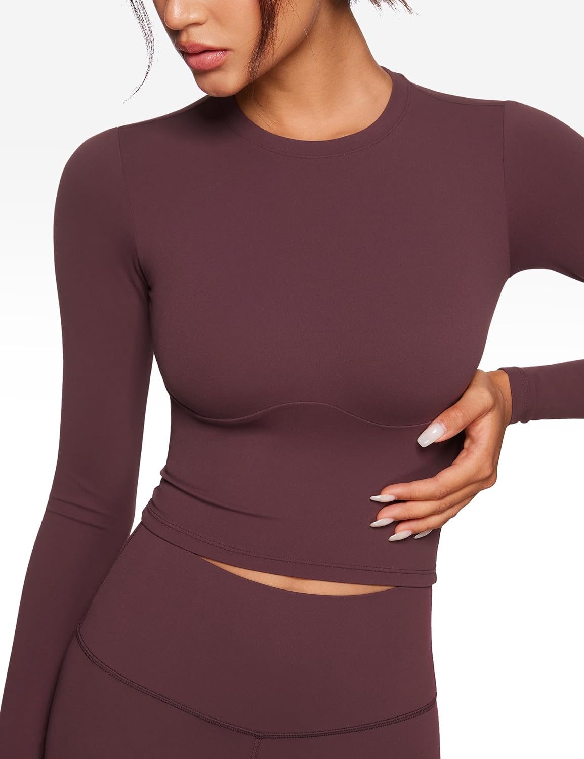 Womens Long Sleeve High Round Neck Crop Yoga Shirts Workout Slim Fit Casual Yoga Gym Tops - Image 4