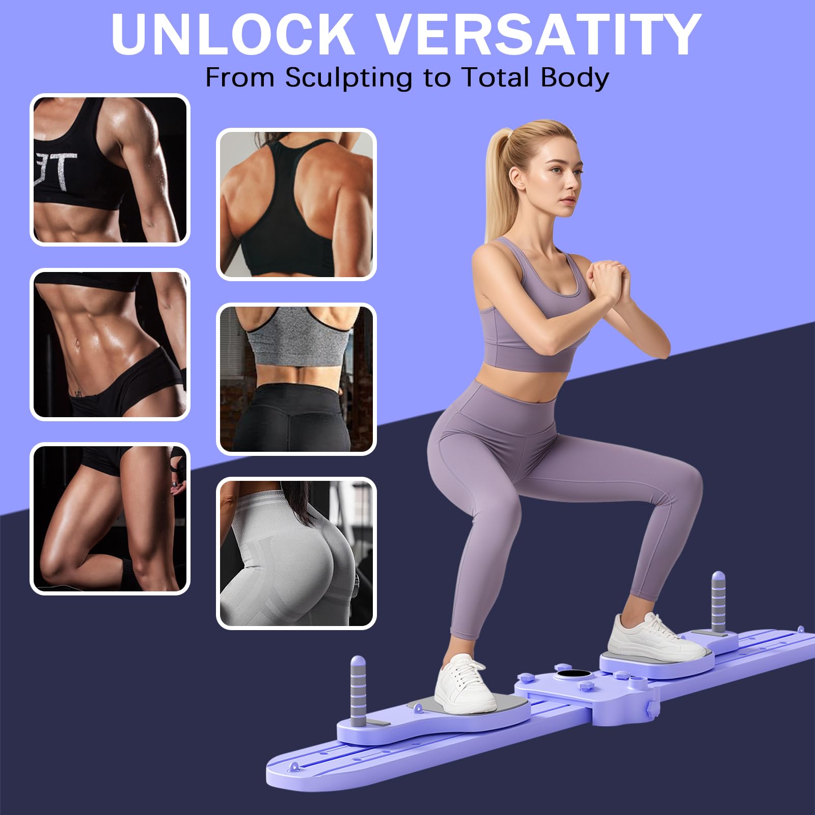 Pilates Reformer Board, 6-in-1 Pilates-Reformer, Multifunktionales Pilates Fitness Board mit Skimaschine, Widerstandsseil, Liegestützstange, Hebehandlauf für Anfänger & Profis