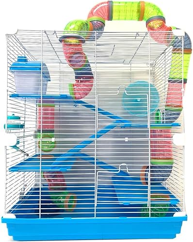 Gran hámster mansión de 5 pisos, hábitat de ratones de jerbo para el hogar, plataforma segura para patas de casa, jaula de escalera con piel para