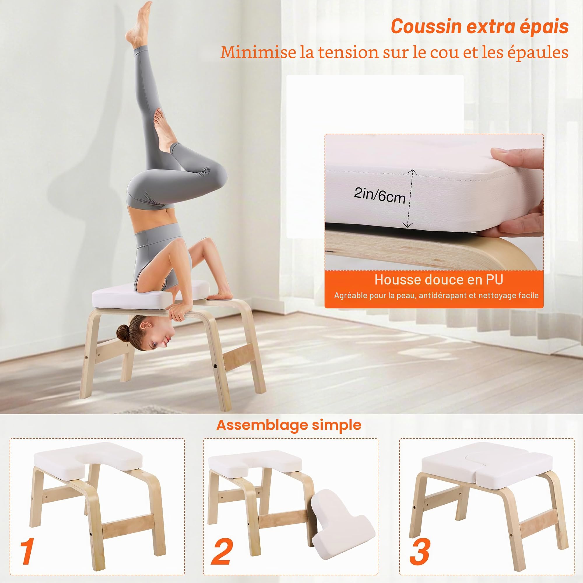 REDCAMP Tabouret de Yoga, Banc d'inversion de Yoga avec Cadre en Bois et Coussinets en polyuréthane, soulage la Fatigue, l'équilibre, Charge de 100 kg, Blanc