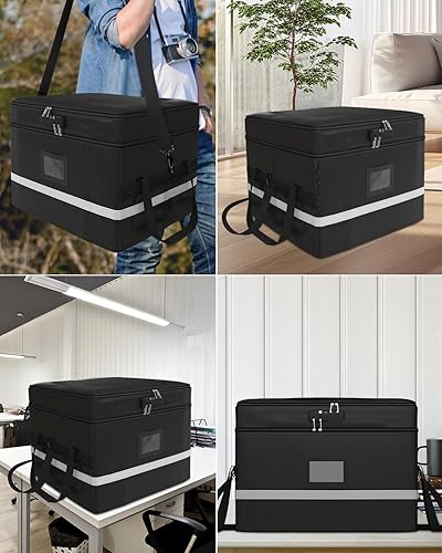 Miniatura 7 de NYFITY Caja de documentos ignífuga, caja organizadora de archivos a prueba de fuego con cierre de tapas, hasta 3000 , resistente al agua, caja de