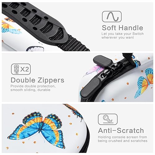 Miniatura 4 de Butterfly Nintendo Switch Case, Nintendo Switch OLED Case, Nintendo Switch Carrying Case for Girls Boys, Protective Hard Shell Portable Swtich Case
