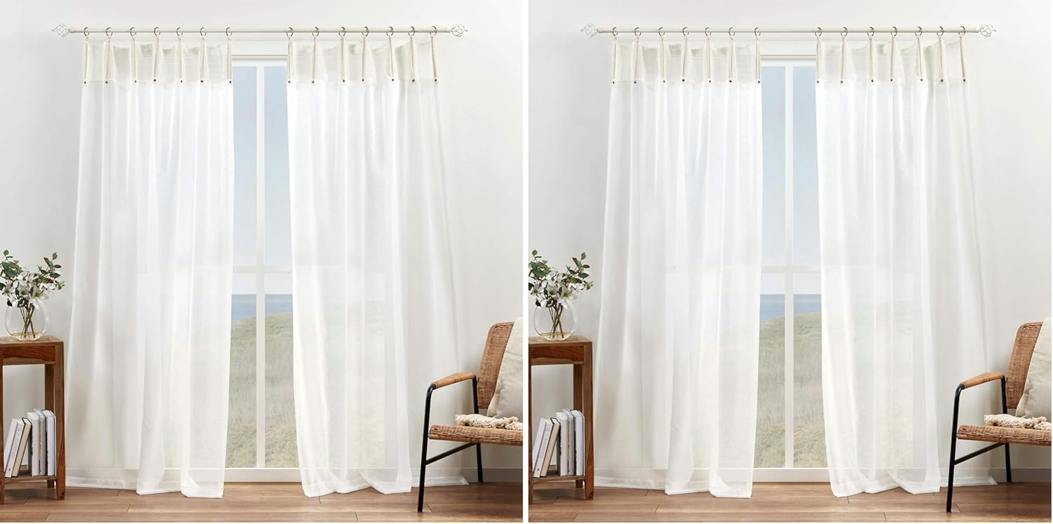 Exclusive Home Hawkins Sheer Bronze Ring Top Curtain Panels, 54"x96", Natural, Set of 2