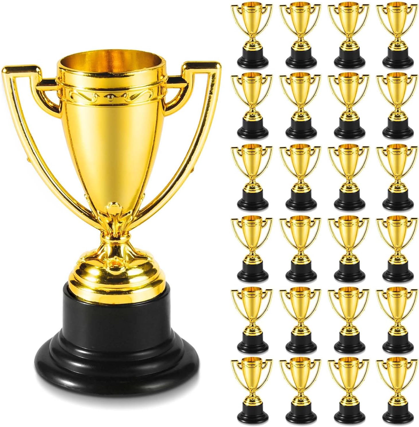 24 Packs Gold Award Trophy Cups with Base, 3.35 Inch Plastic Mini Trophies Cups Winner Award Trophies for Kids Party Sports Tournaments Competitions