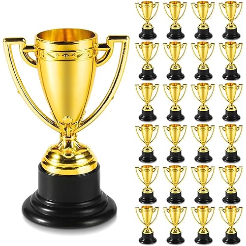 SenseYo 24 Pack Mini Trophies Cups, Gold Trophy Award, Plastic Trophies for Kid, 4 Inch Award Trophies for Kids Party Favors, Winning Prizes