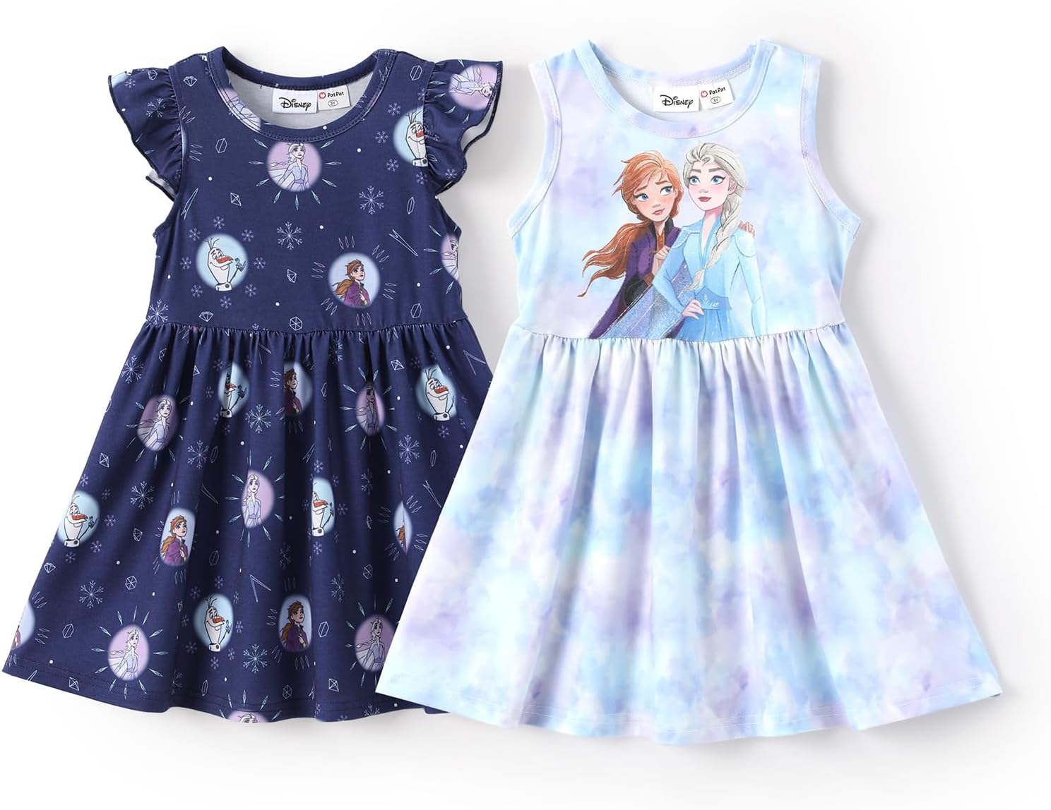 Disney Frozen Elsa Princess Minnie Mouse Stitch Toddler Girl Dresses 2 Pack Long Ruffle Sleeve Costume Set Outfit 2-13 Years