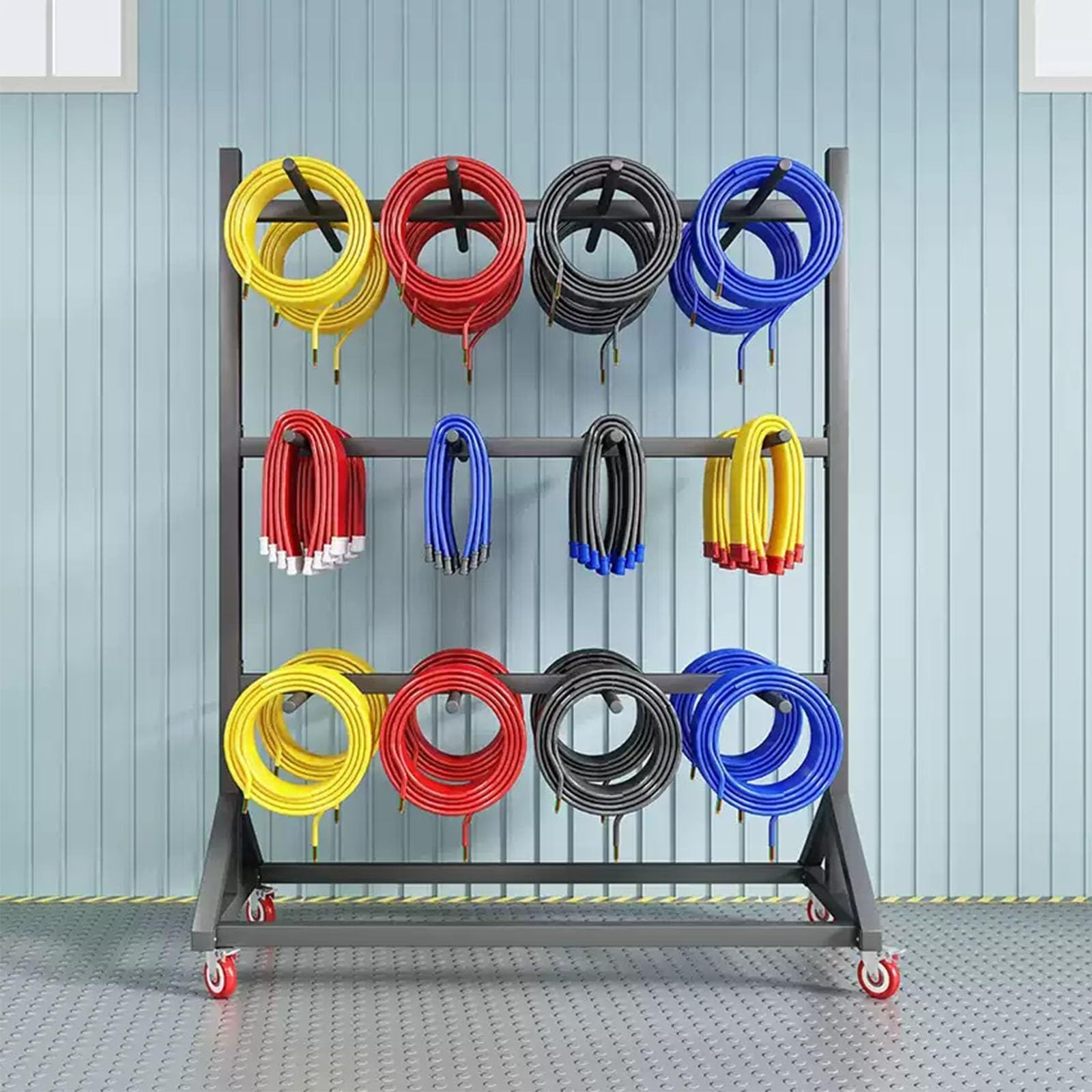 Portabobine portatile – Espositore e supporto per bobine di cavi, portabobine con ruote per organizzare più bobine di filo, ideale per fabbriche, officine e magazzini(A,4-tier 120X90X200cm)