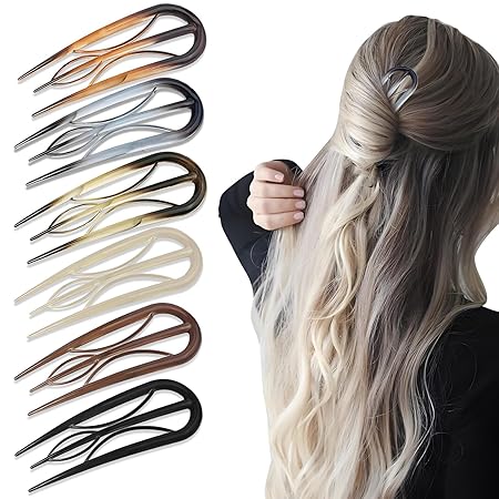 6Pcs French Hair Clips, U Shaped French Hair Pin Retro Fork Hair Pin Internal Teeth French Hair Clips, Tortoise Shell French Hair Pins for Women Thin Hair Buns Twist Hairstyle Accessories