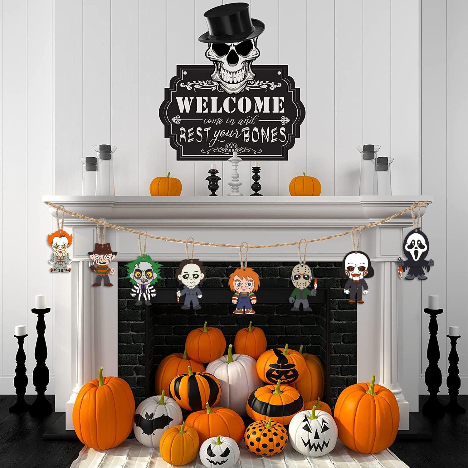 24 Ornements En Bois Halloween - Décorations Pendentifs Effrayants Pour Arbre Ou Intérieur, 8 Designs Différents, Taille ~8cm