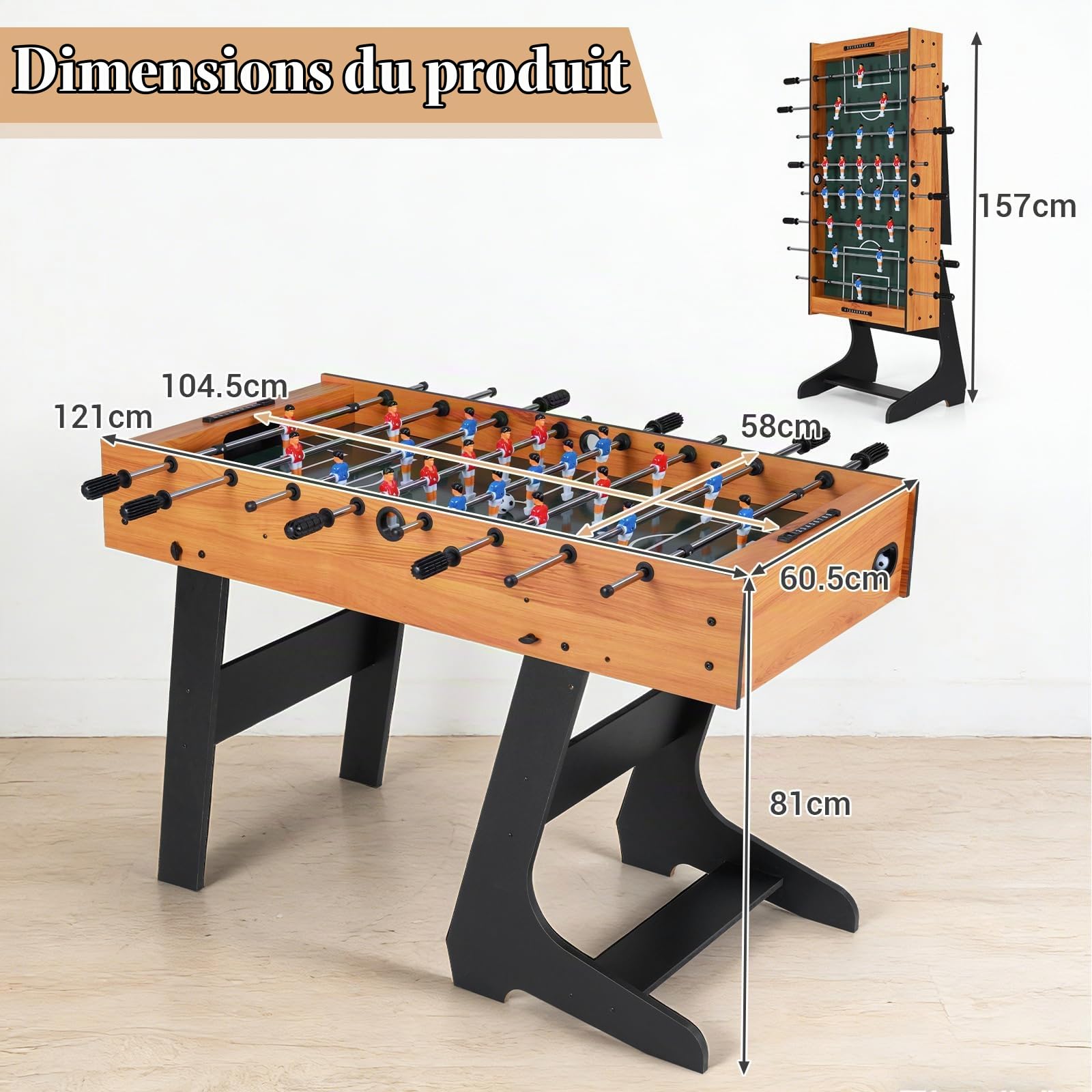 HOMASIS Babyfoot Pliable en Bois Pliable 121x60,5x81CM