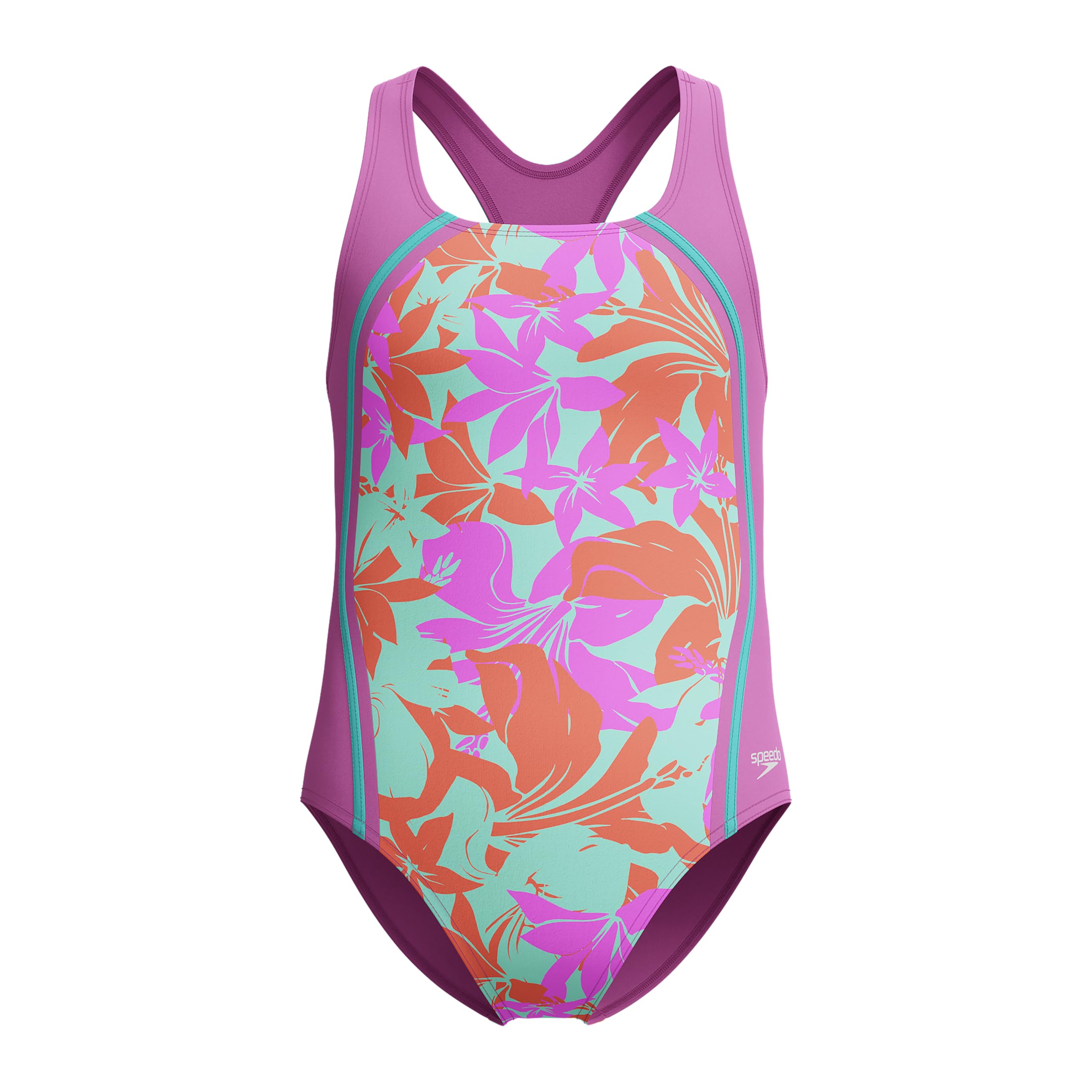 Speedo Swimsuit One Piece Thick Strap Racer Back Printed Traje de baño Deportivo Estampado de una Pieza para Niñas