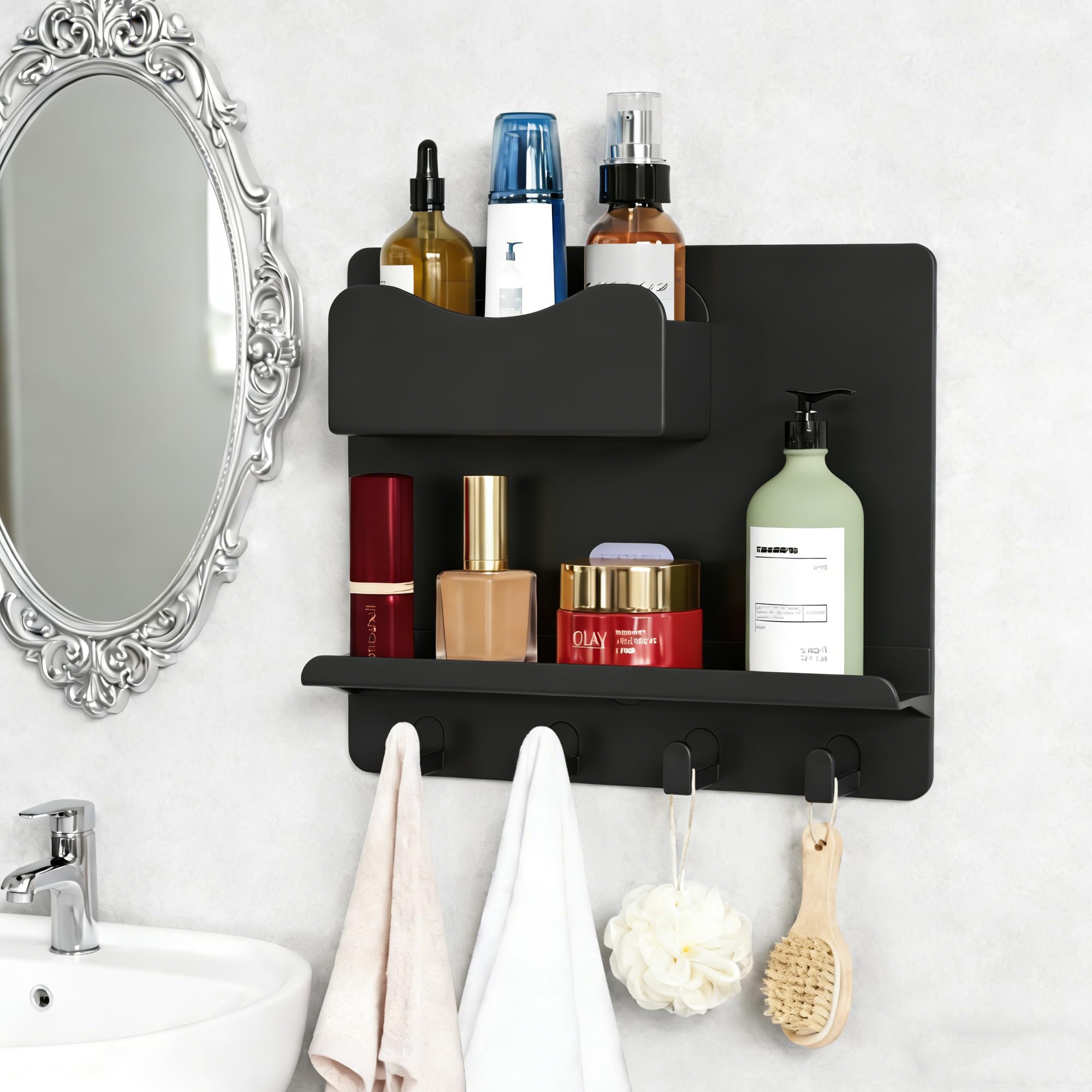 Floating Shelves for Bedside Shelf Accessories Organizer, Wall Mount Self Stick On, Cute Room Decor Aesthetic, Girls Room Decor, Cool Stuff For Bedroom Storage And Organization, Bedside Wall Organizer: New Style-Black