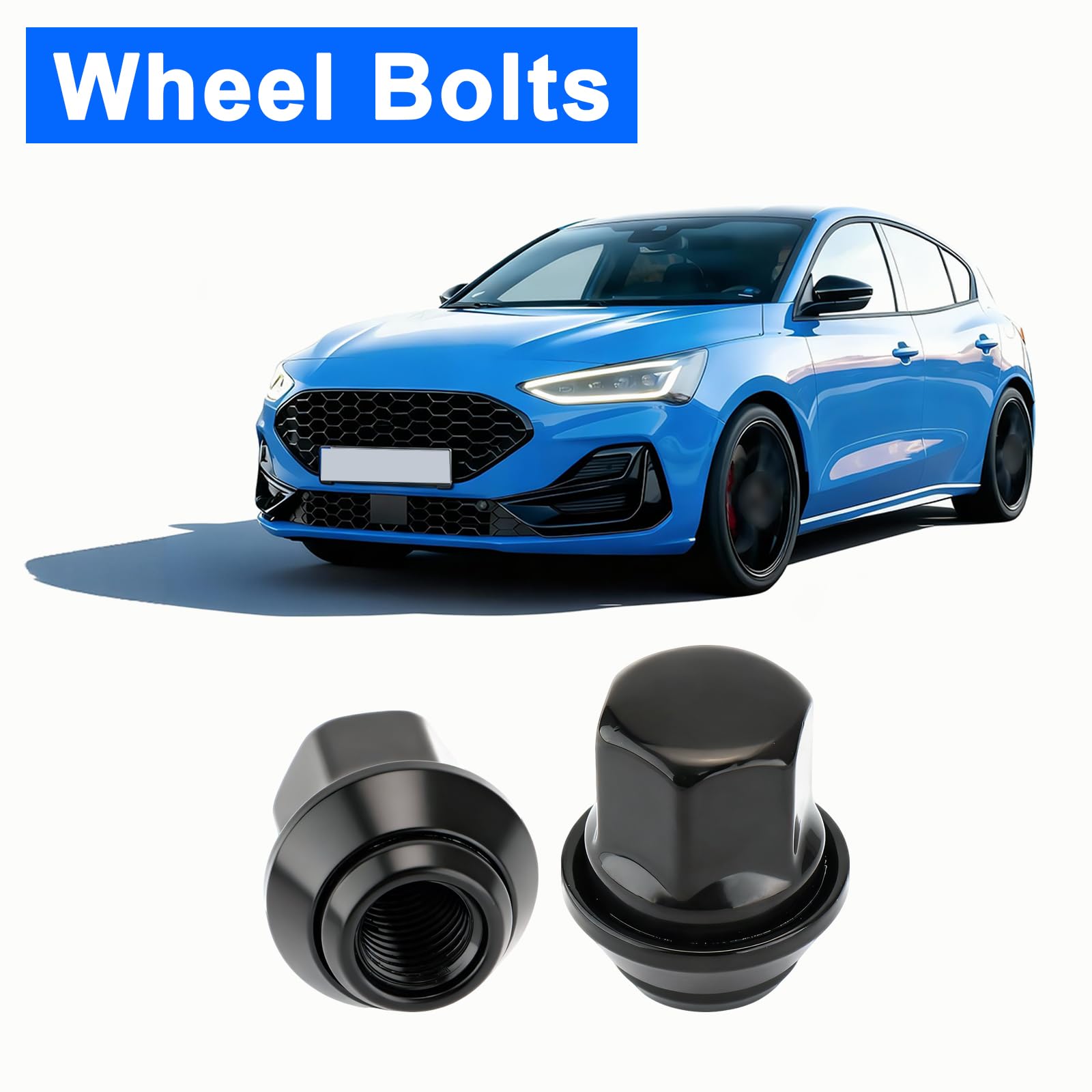 Set di 20 dadi esagonali per ruote M12 x 1,5, per Ford Focus, Fiesta, Mondeo, Kuga, KA, 19 mm, in lega, colore nero