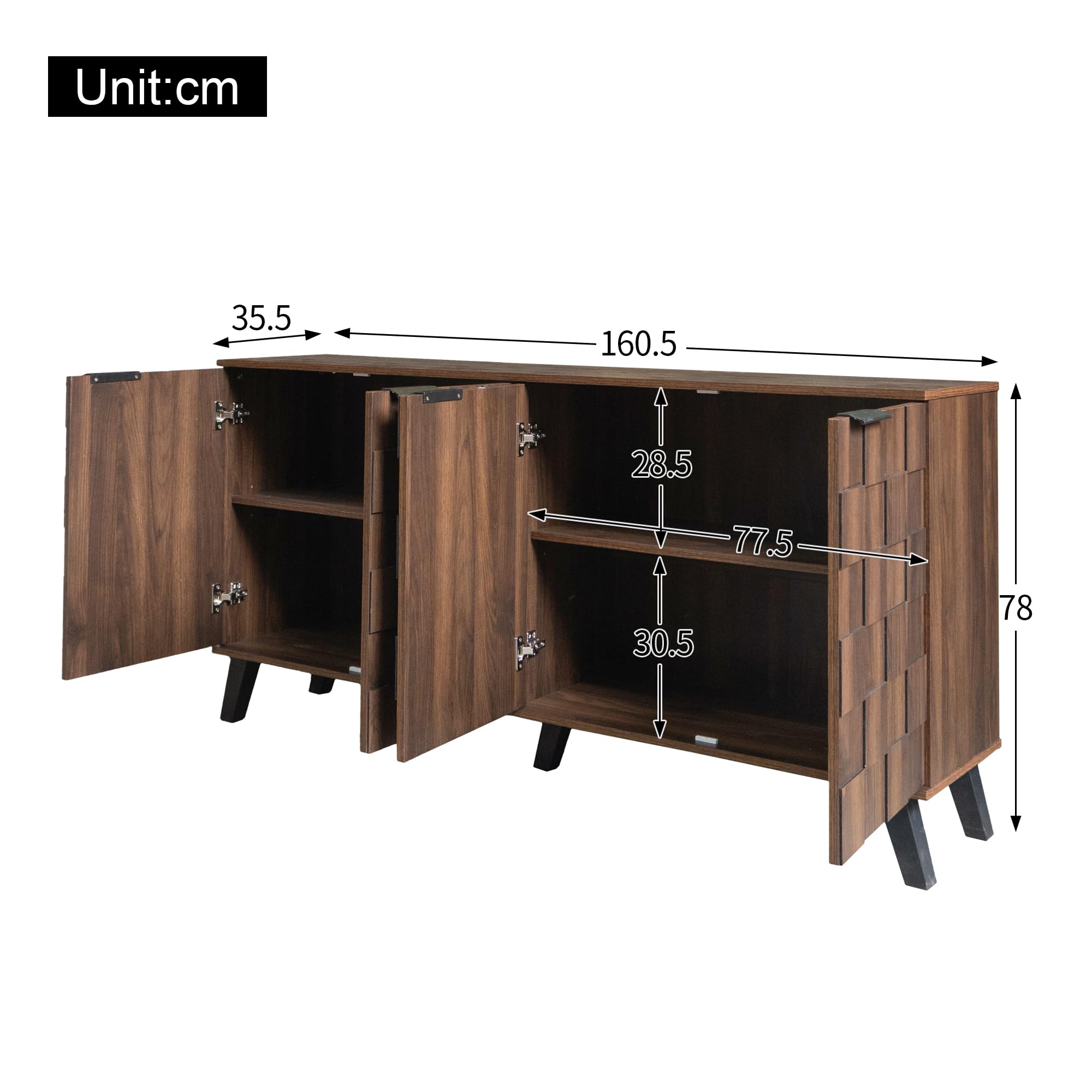 Credenza con 4 ante e effetto legno scuro, 160,5 x 35,5 x 78 cm