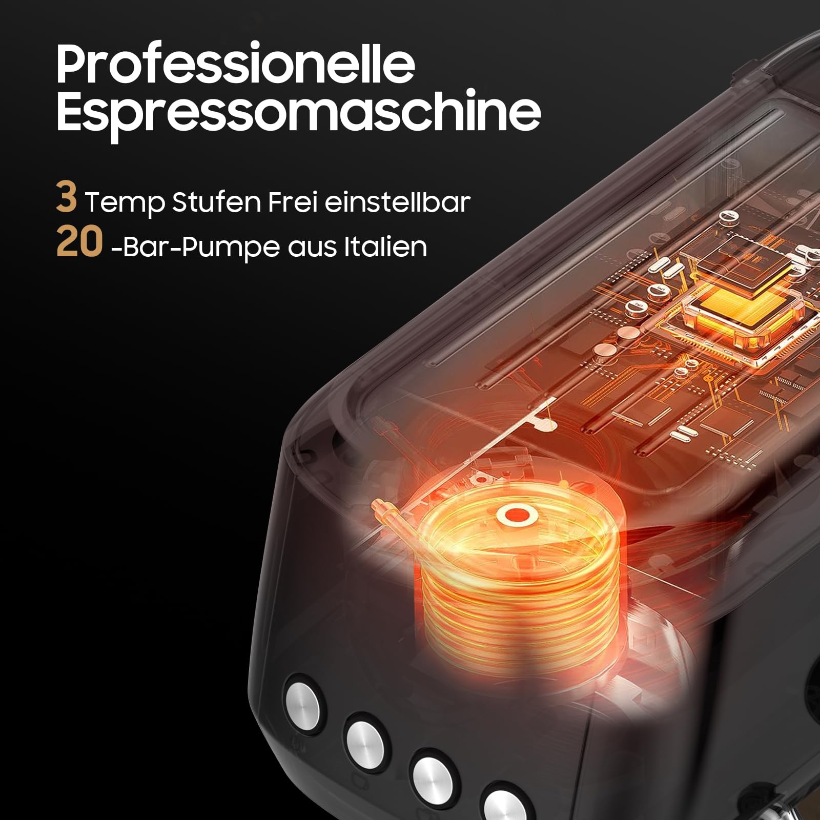 Ekspres do espresso, sitko, 20 barów, ze spieniaczem do mleka, filtr portowy 51 mm, szybkie nagrzewanie, konstrukcja ze stali nierdzewnej, zbiornik na wodę 1,3 l, podgrzewacz do filiżanek, filtr 2 w 1