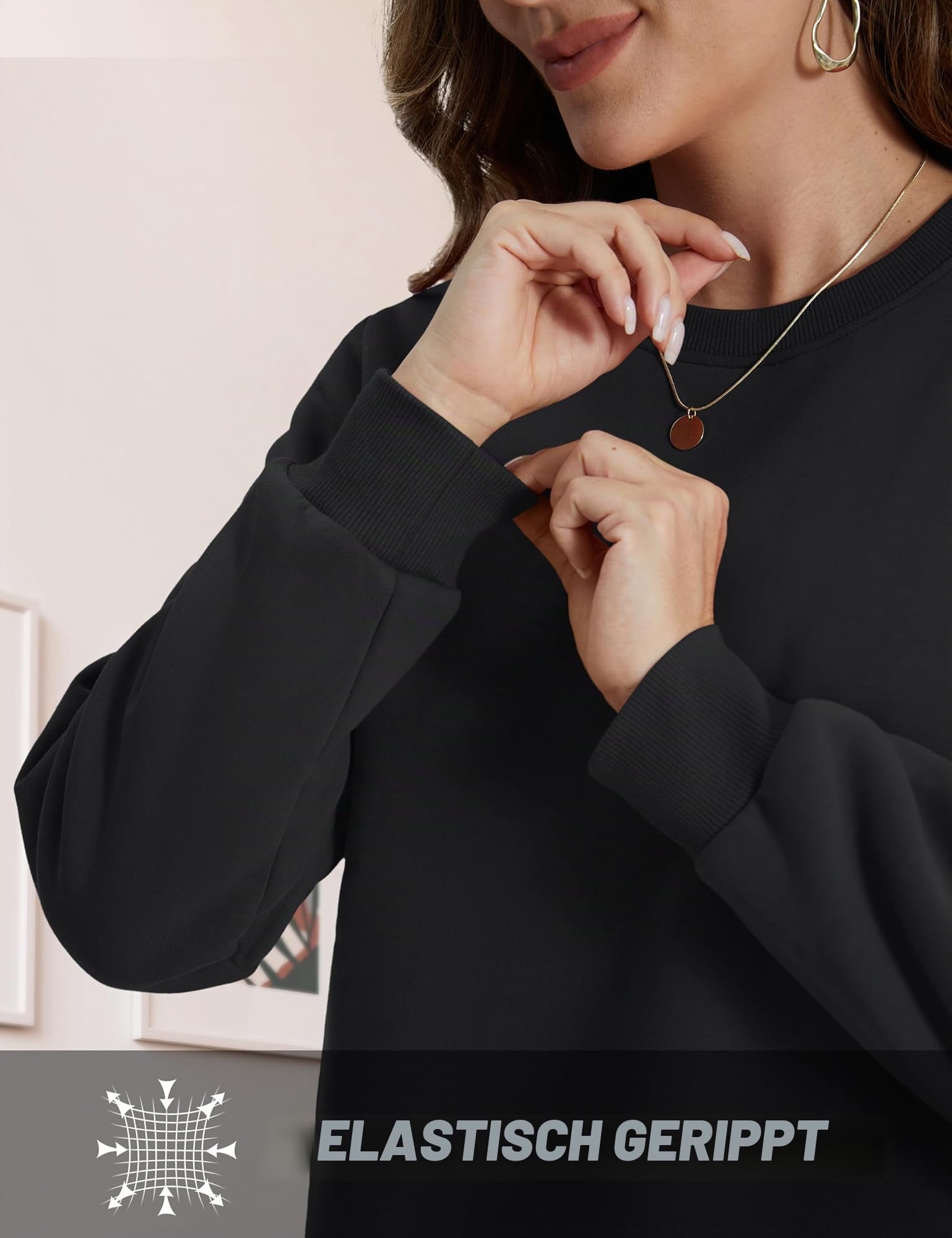 TACVASEN Pullover Damen Sweatshirt Baumwolle Langarmshirt Rundhals Ohne Kapuze Winter Basic Fleecepullover Warme Casual Oberteil Elegant Tops Bluse