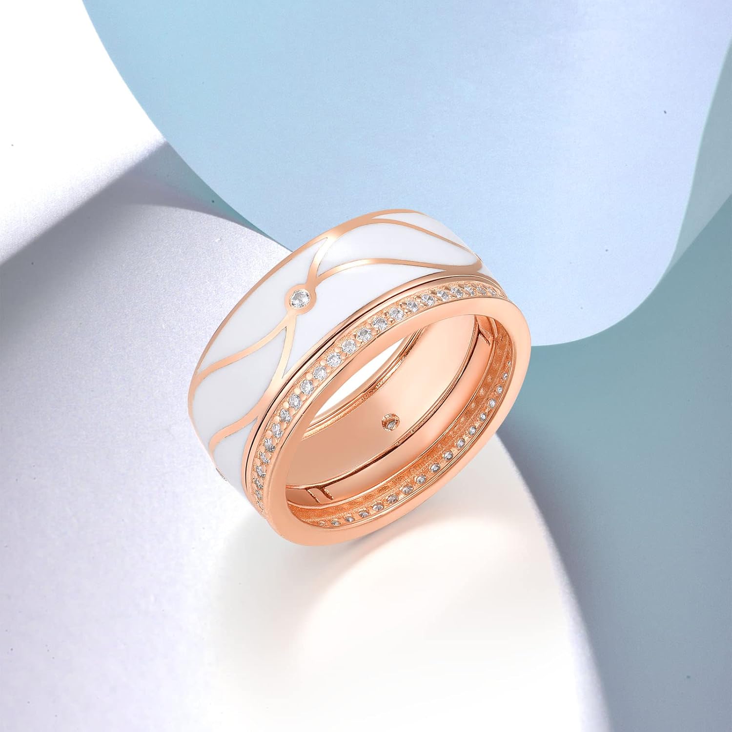 Santuzza 14K Rose Gold Plated Silver Enamel Cubic Zirconia Band Ring for Women