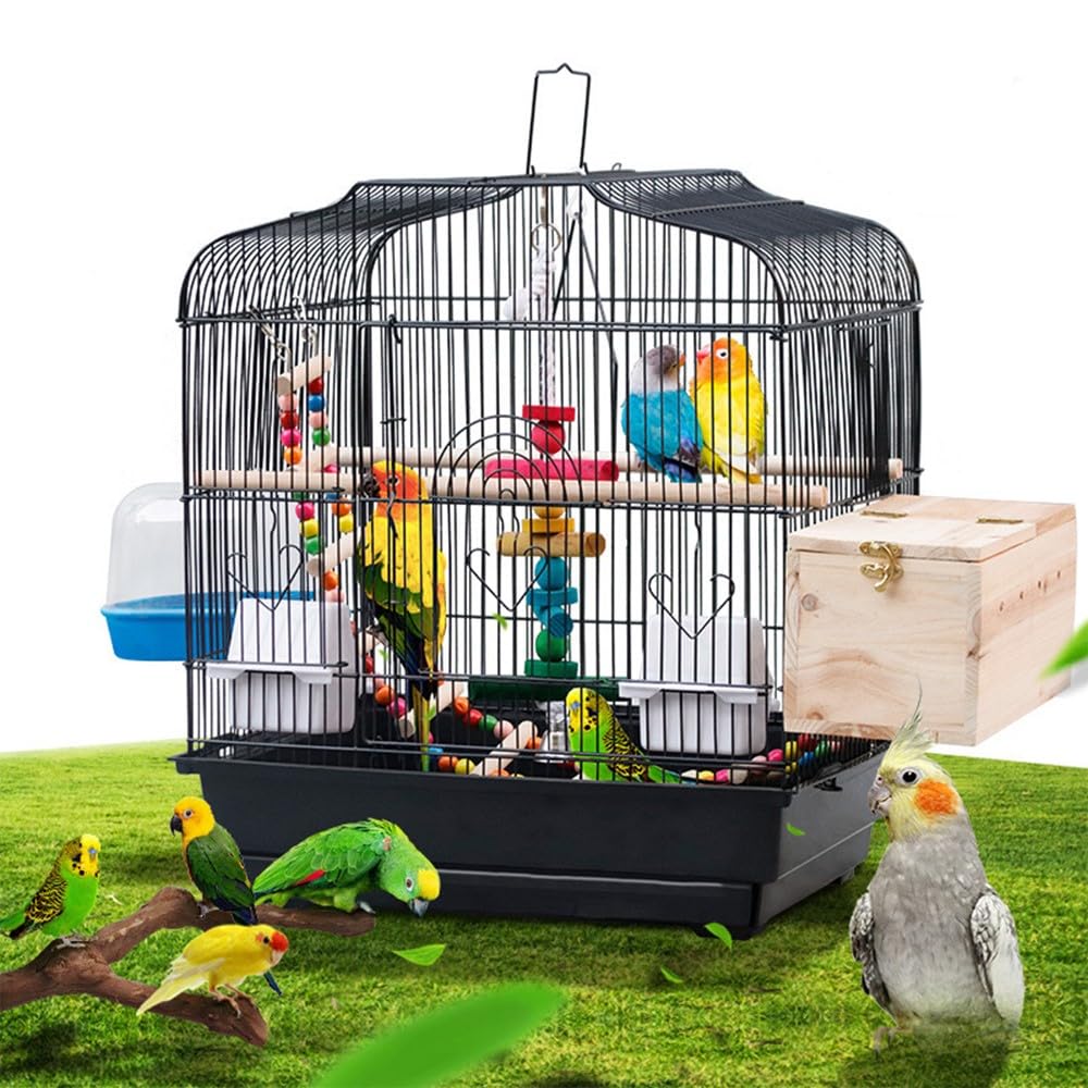 Reise VogelkäFig für Kleine Papageien, KanarienvöGel, Nymphensittiche, Unzertrennliche, Finken, Wellensittiche, Conures, Tragbarer FlugvogelkäFig Mit Griff Und Sitzstangen 46 × 36 × 52cm