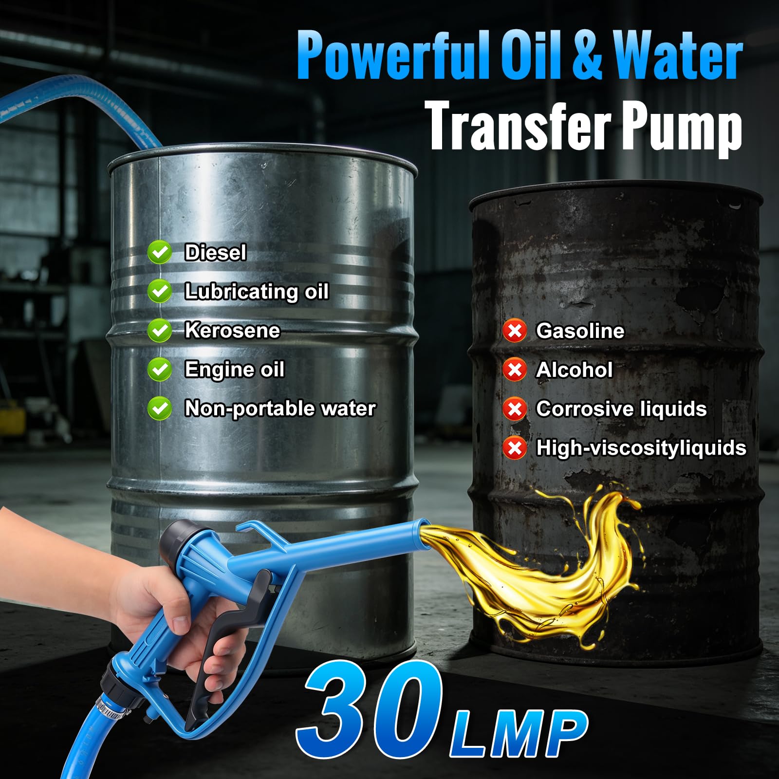 WingFly Pompa diesel da 12 V, 30 LMP, pompa per olio combustibile, autoadescante, 51 mm, sollevamento 5 m, trasporto di acqua e cherosene, per camion, trattori, escavatori