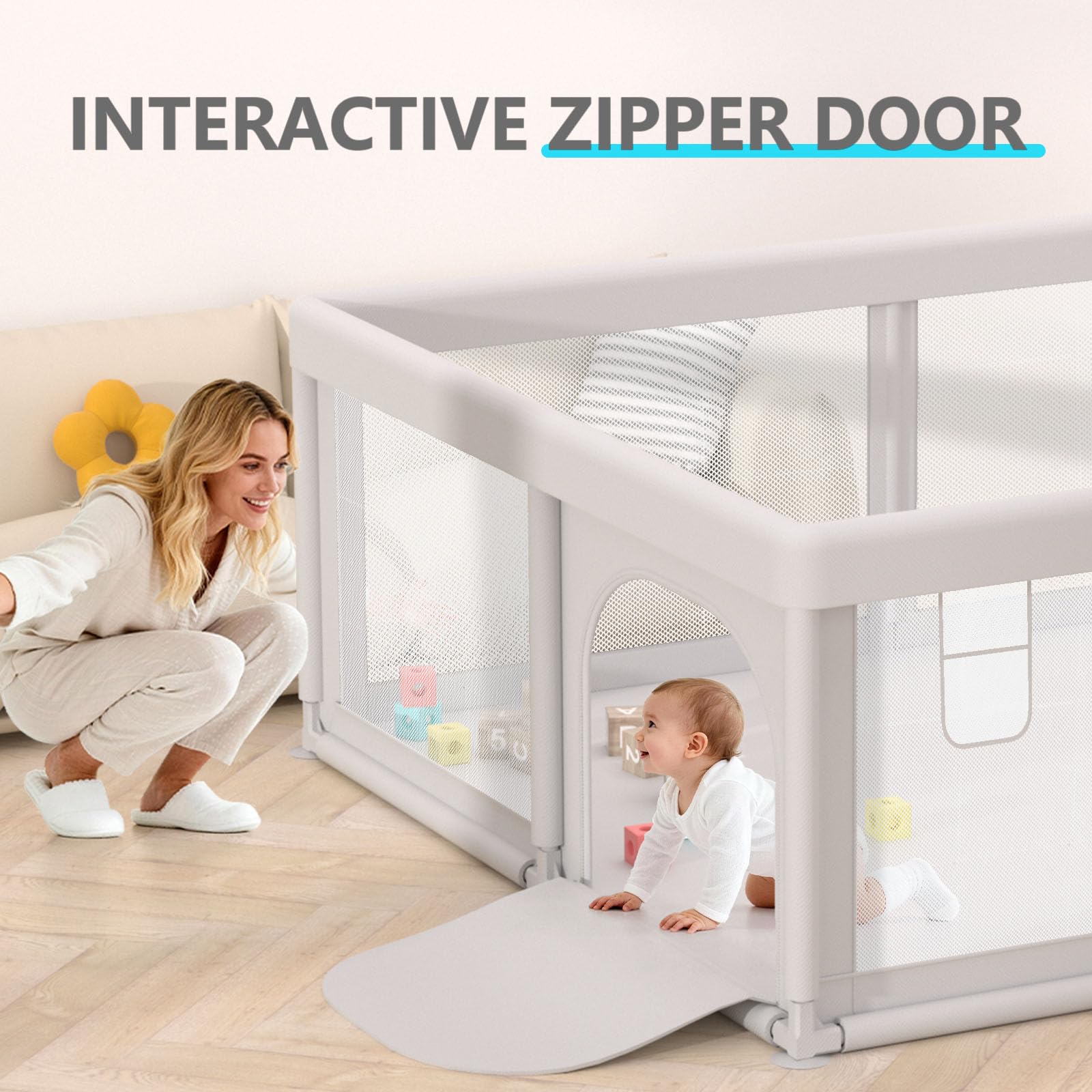 Baby Playpen Play Pens for Babies and Toddlers Play Yards for Indoor & Outdoor with Breathable Mesh Anti-Fall Playpen Grey