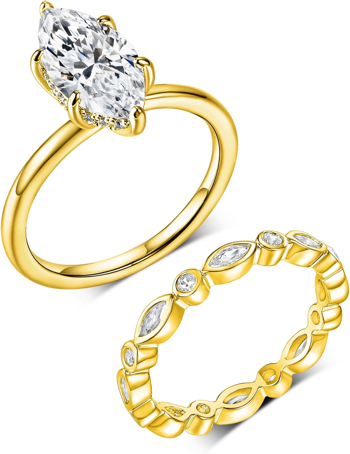 MDFUN 18K Gold Plated Two-in-One Heart/Round/Horse-eye Cubic Zirconia Engagement Promise Rings Eternity Wedding Band for Women