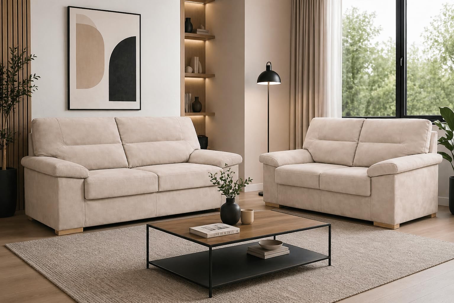 DUPI Sofá Star Pro | Conjunto 2 sofás de 3 + 2 plazas | 1 Sofá 3 plazas 190x100x90 cm | 1 Sofá 2 plazas 160x100x90 cm | Beige | Arcón Reversible