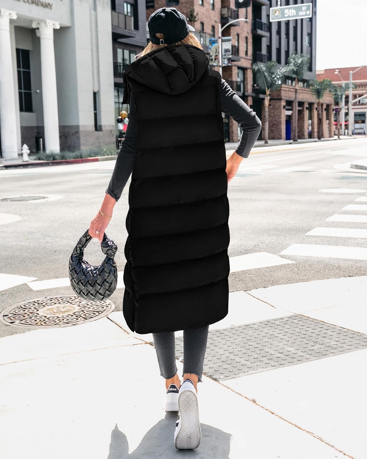 BTFBM Long Puffer Vest Women Quilted Hooded Button Down Zip Up Sleeveless Vests Outerwear Padded Jacket Fall Winter Coat - Image 3