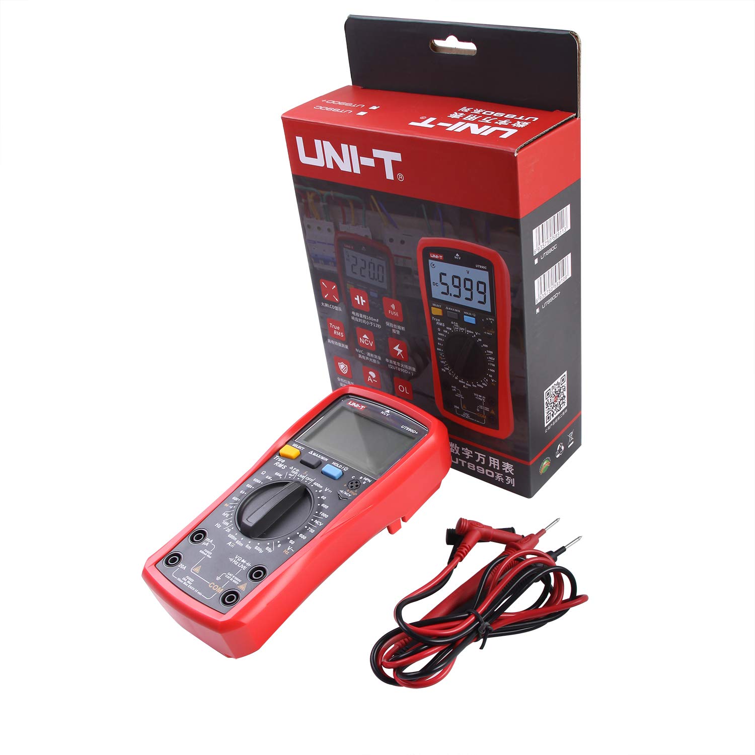 UNI-T UT890D+ Multimetro Digitale True RMS Tensione di Corrente DC/AC (Distinguere tra Cavo Fase e Neutro)