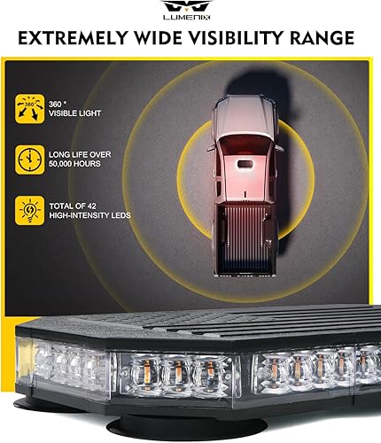 Miniatura 10 de LUMENIX Ámbar 42 luces LED estroboscópicas de techo magnéticas, advertencia de emergencia, tráfico, barra de luz intermitente para vehículos de