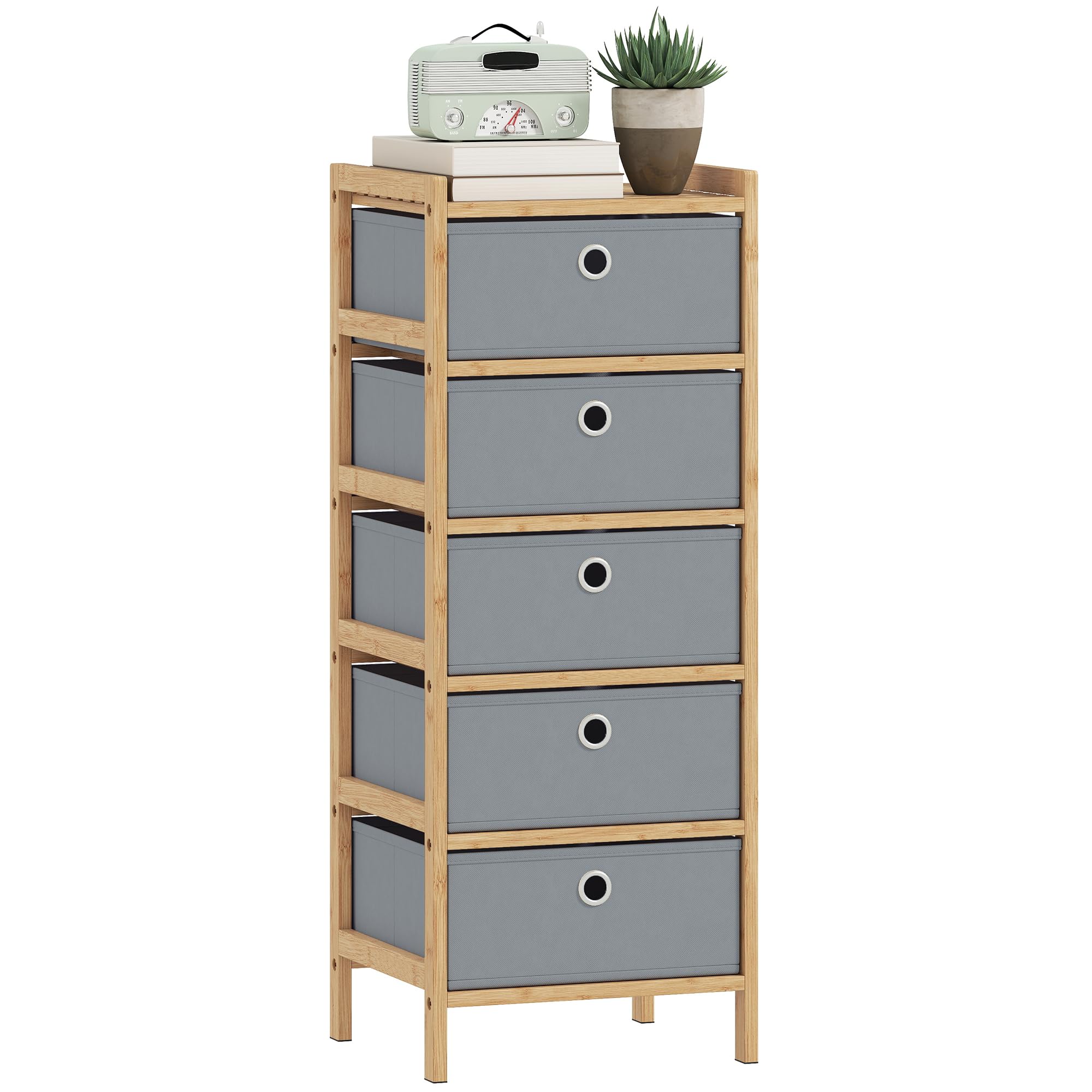 Rackhams Light/Grey Chest Of Drawers, 4 Drawers Dresser With Bamboo Frame