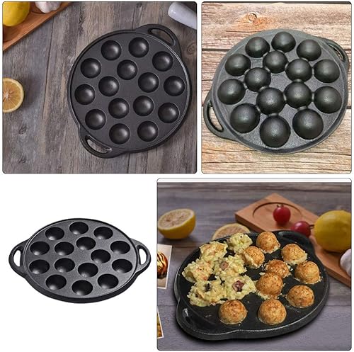 Miniatura 6 de Hemoton Sartén Takoyaki de hierro fundido, sartén antiadherente Takoyaki, 15 agujeros, bola de pulpo, carne y bola, parrilla de hierro fundido para
