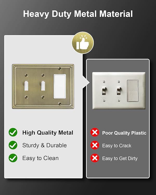 2-Pack Combo Decorator/Double Toggle Switch Cover Plate, Antique Brass by treewell - Used condition - Image 4