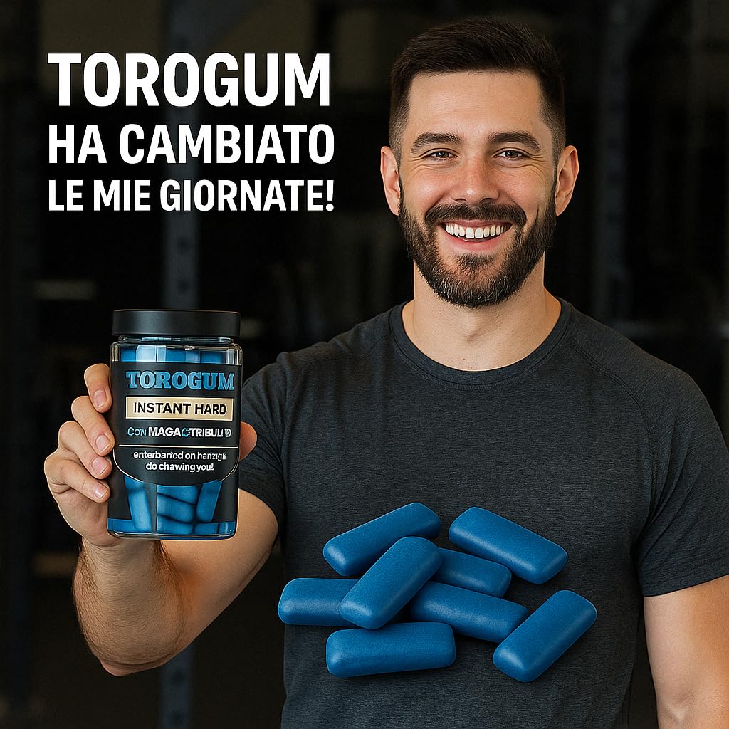 AlohaLabs ToroGum 60 PILLOLE BLU Integratore Uomo Forza, Energia, Resistenza, per Performance Massime | Gomme Masticare Azione Rapida e Potente con, Maca, Taurina, Tribulus Terrestris
