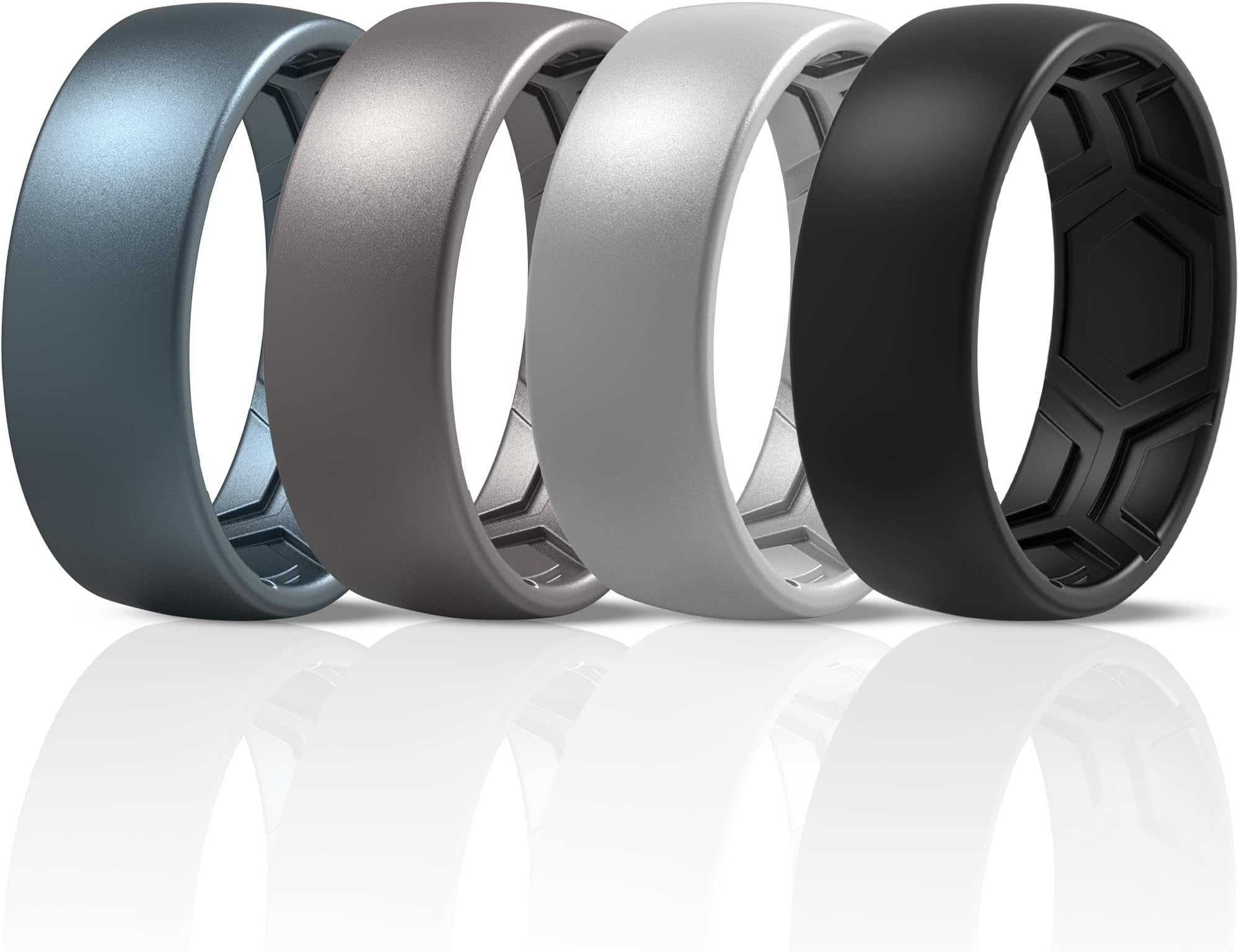 ThunderFit Men's Patterned Silicone Rings, 8mm Wide 2.2mm Thick Rubber Bands,Variety Multipack 1,4,7