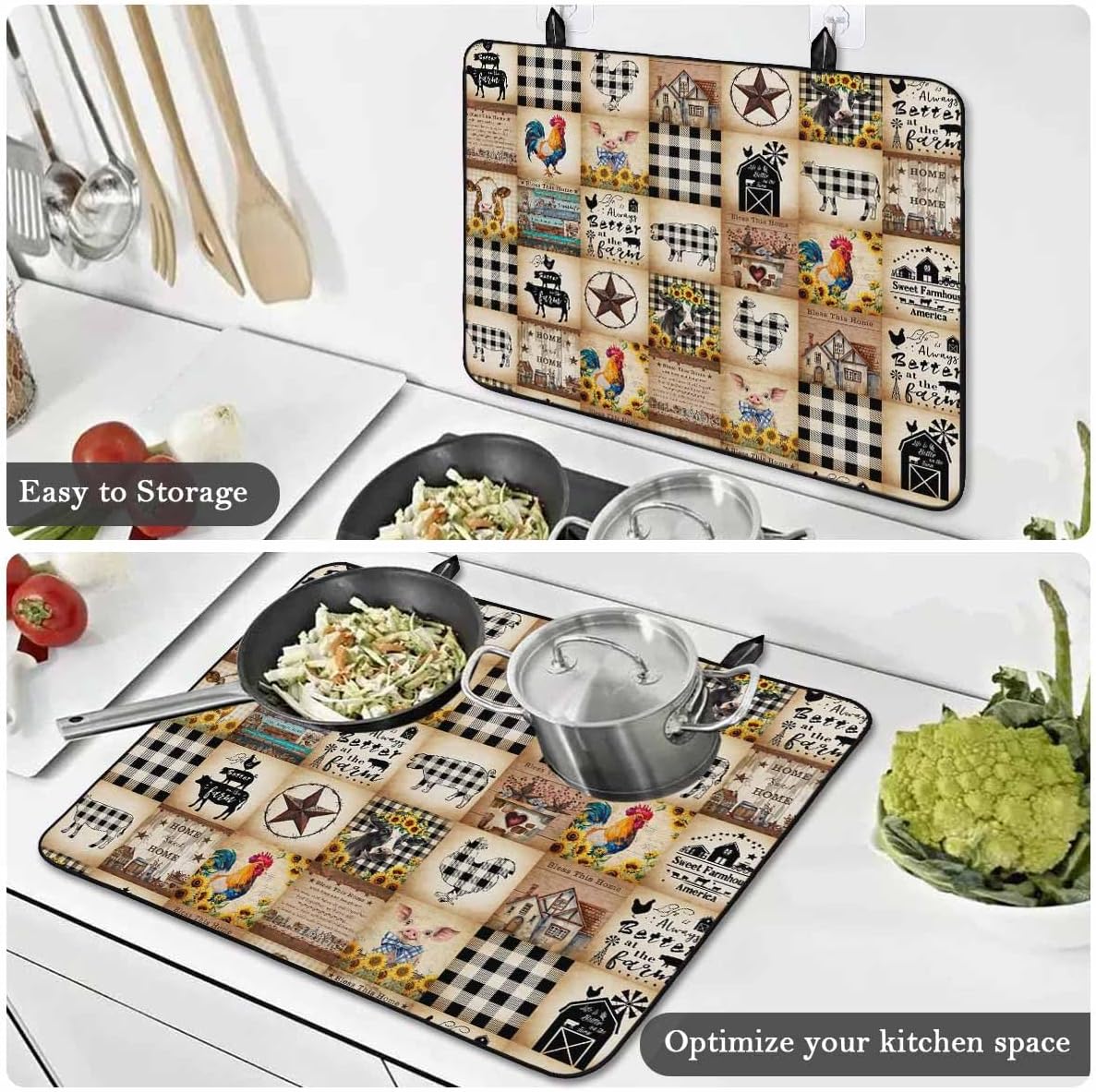 Vintage Bohemian Stove Cover for Electric Stove, Farmhouse Tribe Art Brown White Stove Top Cover for Glass Top, Heat Rubber Mat Foldable Cooktop Cover Top Protector, 28.5"x20.5"