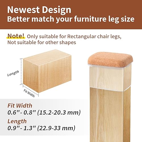 Vista 123 de Ezprotekt 24 protectores cuadrados de suelo para patas de silla con fieltro, fieltro de silicona F para suelos de madera dura, tapas de patas