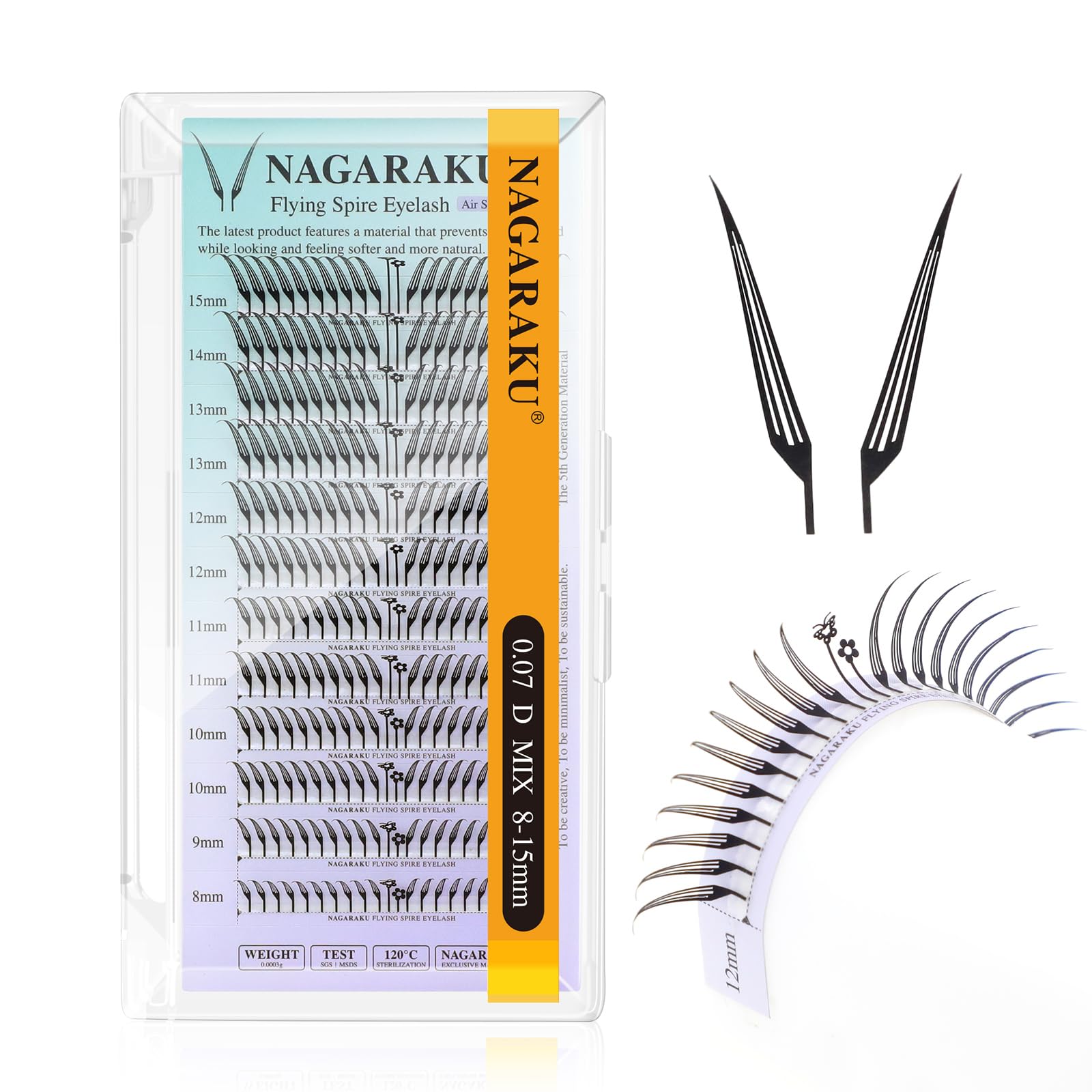 NAGARAKU Flying Spire Shaped Eyelashes Extensions Air Series Premade Volume Lashes 0.07mm D Curl 8mm-15mm Mix Length 240 Clusters Fox/Wet Set/Anime/Manga Styles Lashes