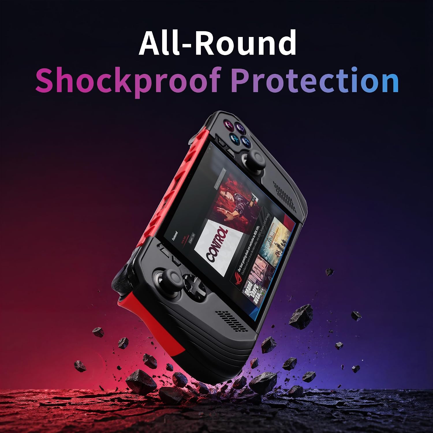 UYIYE Protective Case for ROG Ally X 2024 ONLY,NOT for ROG Ally (2023), Soft Touch Rubber Coating, Slim Fit Anti-Slip Cover, Shock-Absorbing Protective Shell for ASUS Ally X (Red+Black)