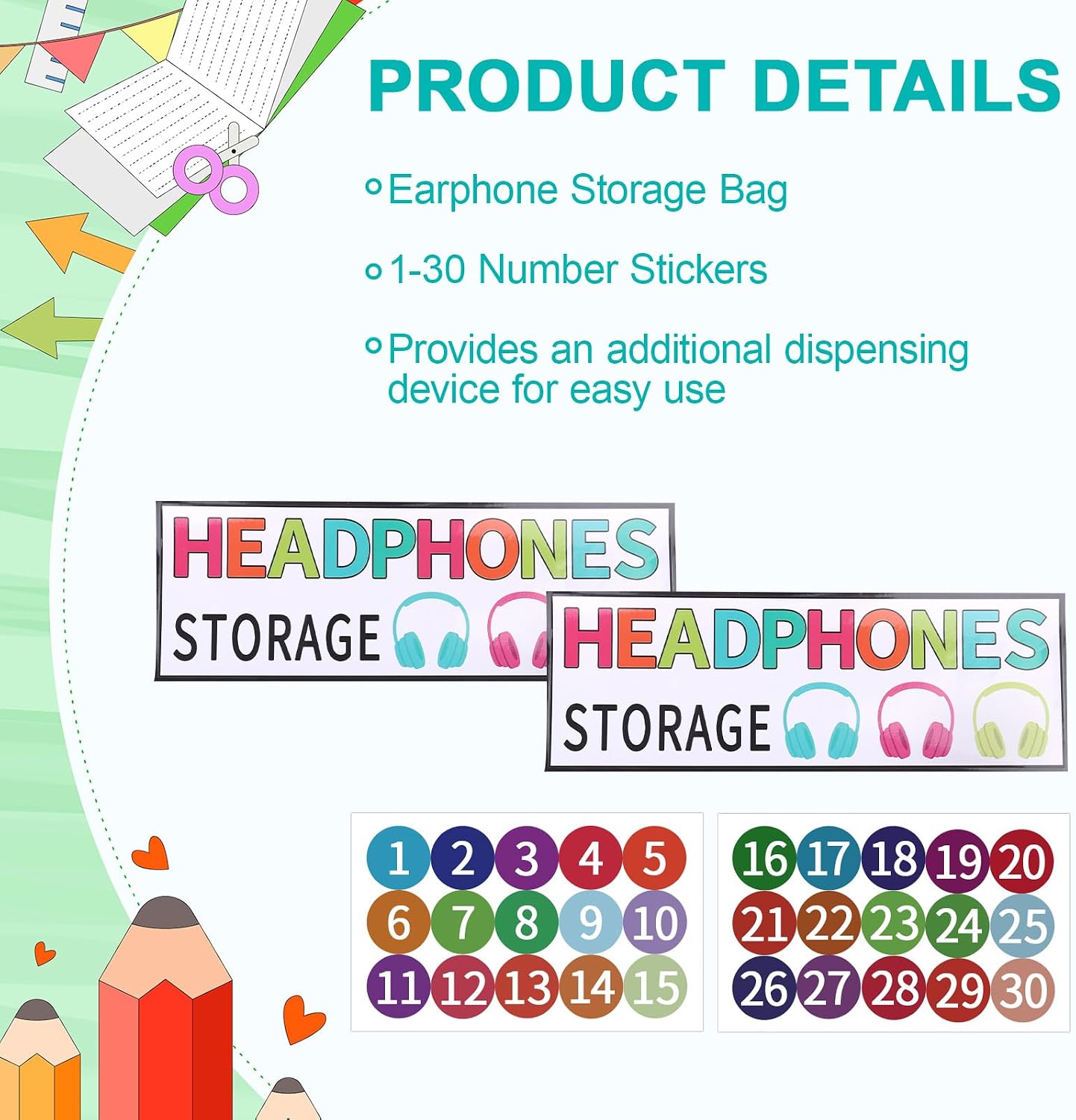 2pcs Classroom Headphone Storage, 30 Slot Pockets PVC Clear Hanging Headphone Holder with Hooks & Stickers Over-the-Door Hanging Organizer for Library Door Hanger