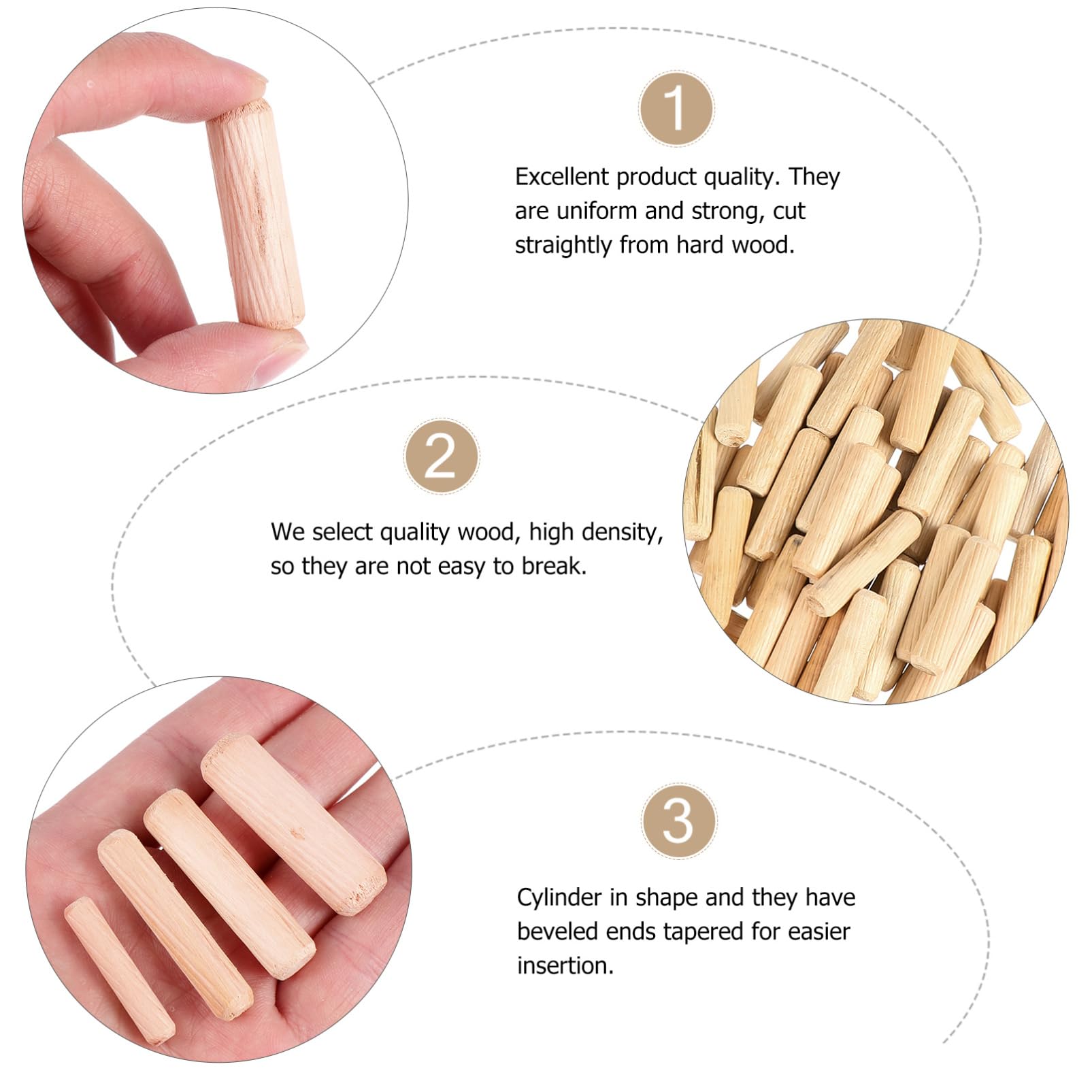 Garneck 500 Pcs Wooden Dowel Pin Connectors Assorted Size Square Dowel Rods for Furniture Repair