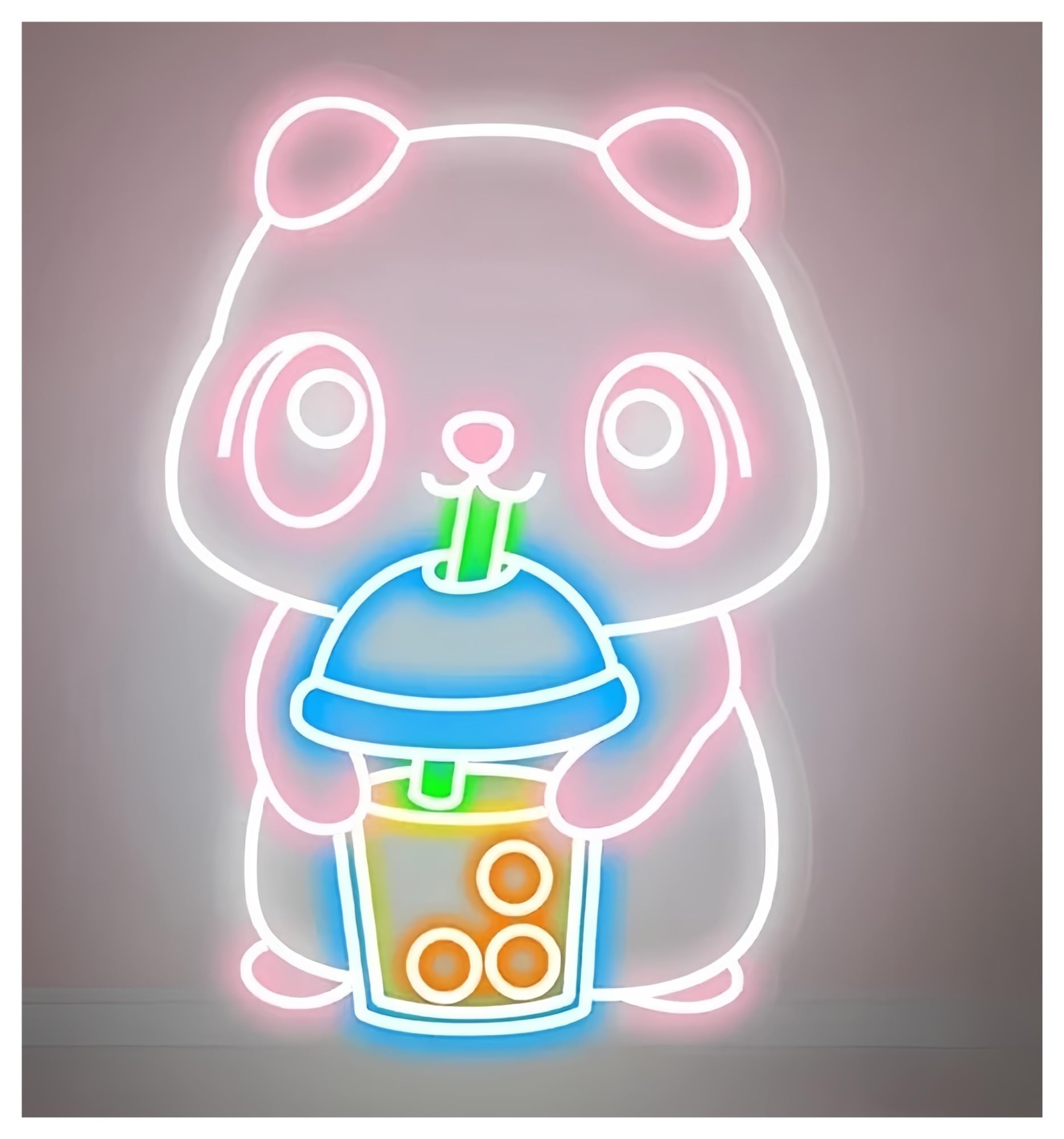 SHOUXI Sign Lamp Cute Bear Drink Bubble Tea Neon Signs for Coffee Shop Decoration Wall Decor 60cm(G)