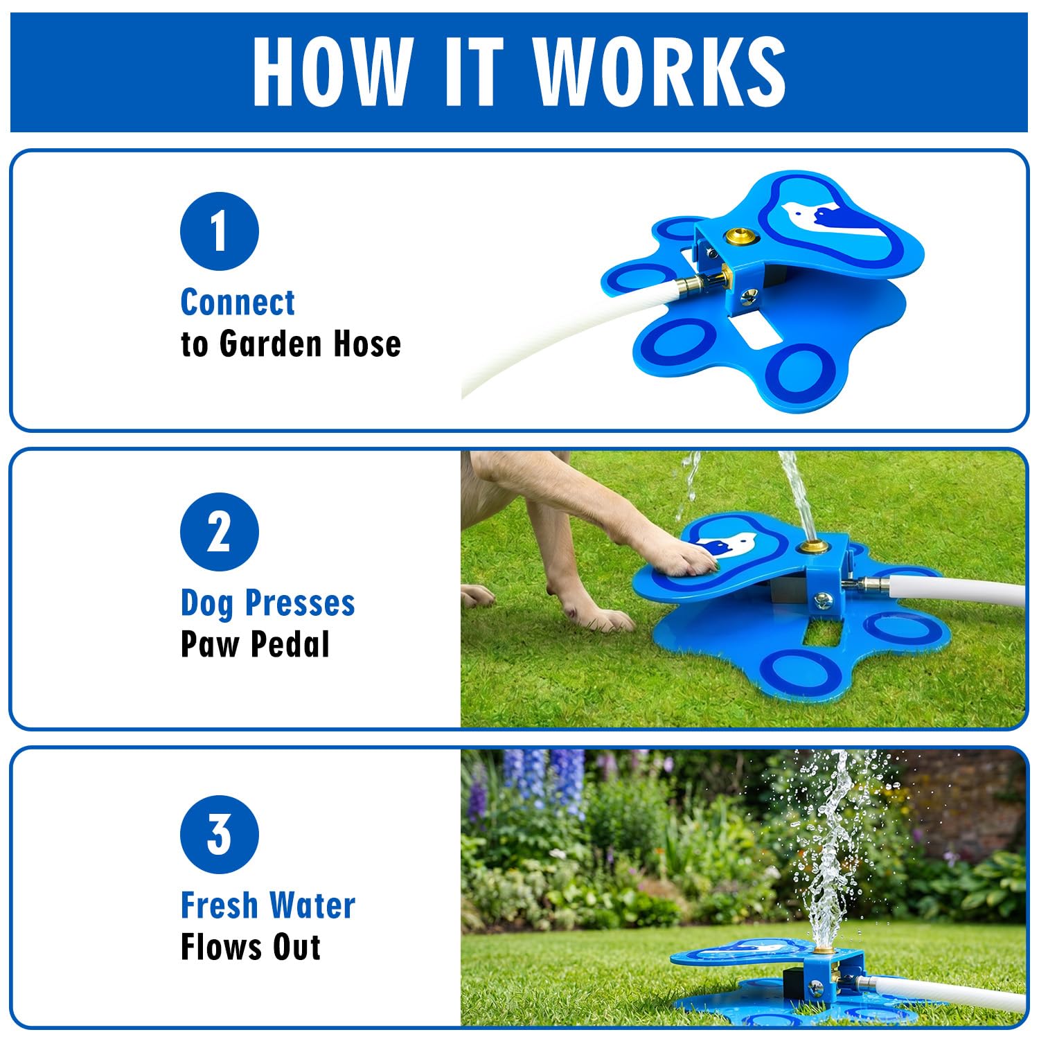 Hunde-Wasserbrunnen für den Außenbereich, Trinkwasserspielzeug für große Hunde, Pfotenaktivierter Wasserbrunnen, Sprinkler Step-On, lustiges Hundespielzeug, einfach zu bedienen, frisches Wasser zum