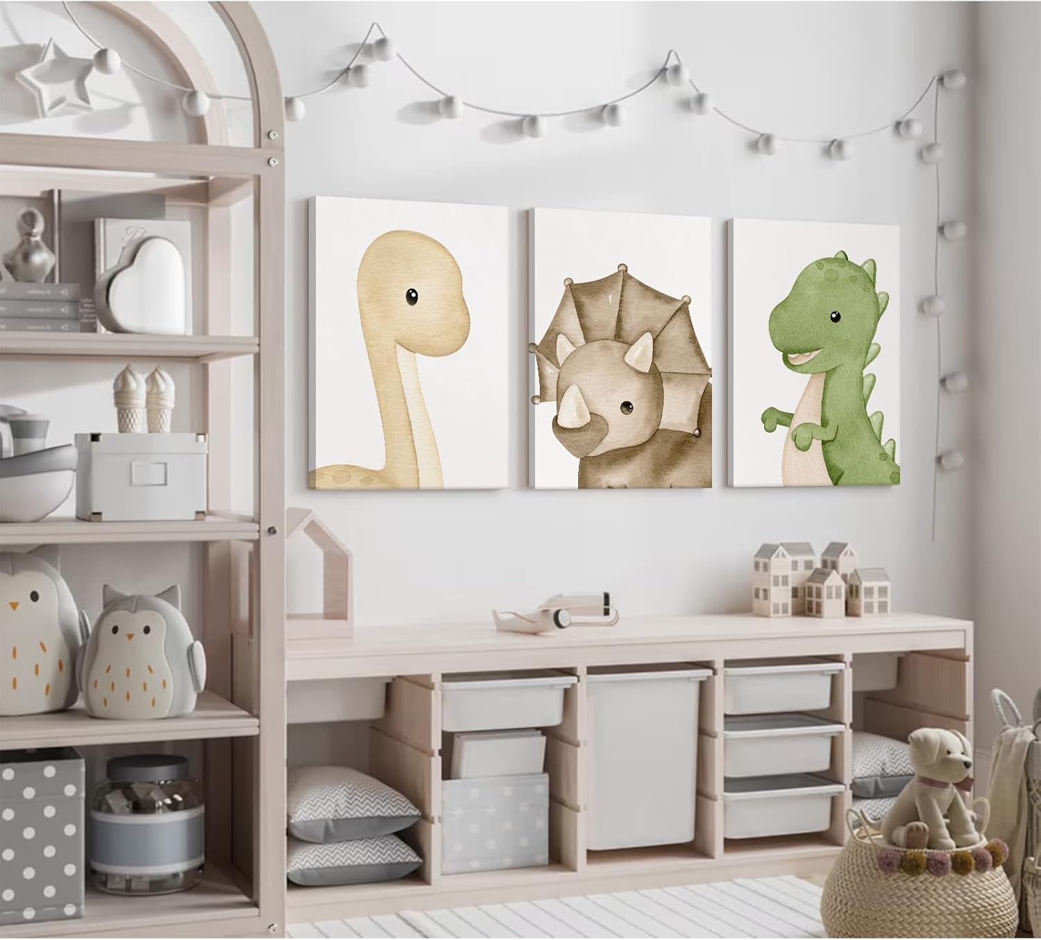 Dinosaur Wall Art Kids Boys Room Canvas Wall Decor Dino Nursery Wall Art Pictures Baby Dinosaur Poster Prints for Boys Bedroom Bathroom 16x24 Inch Framed Set of 3