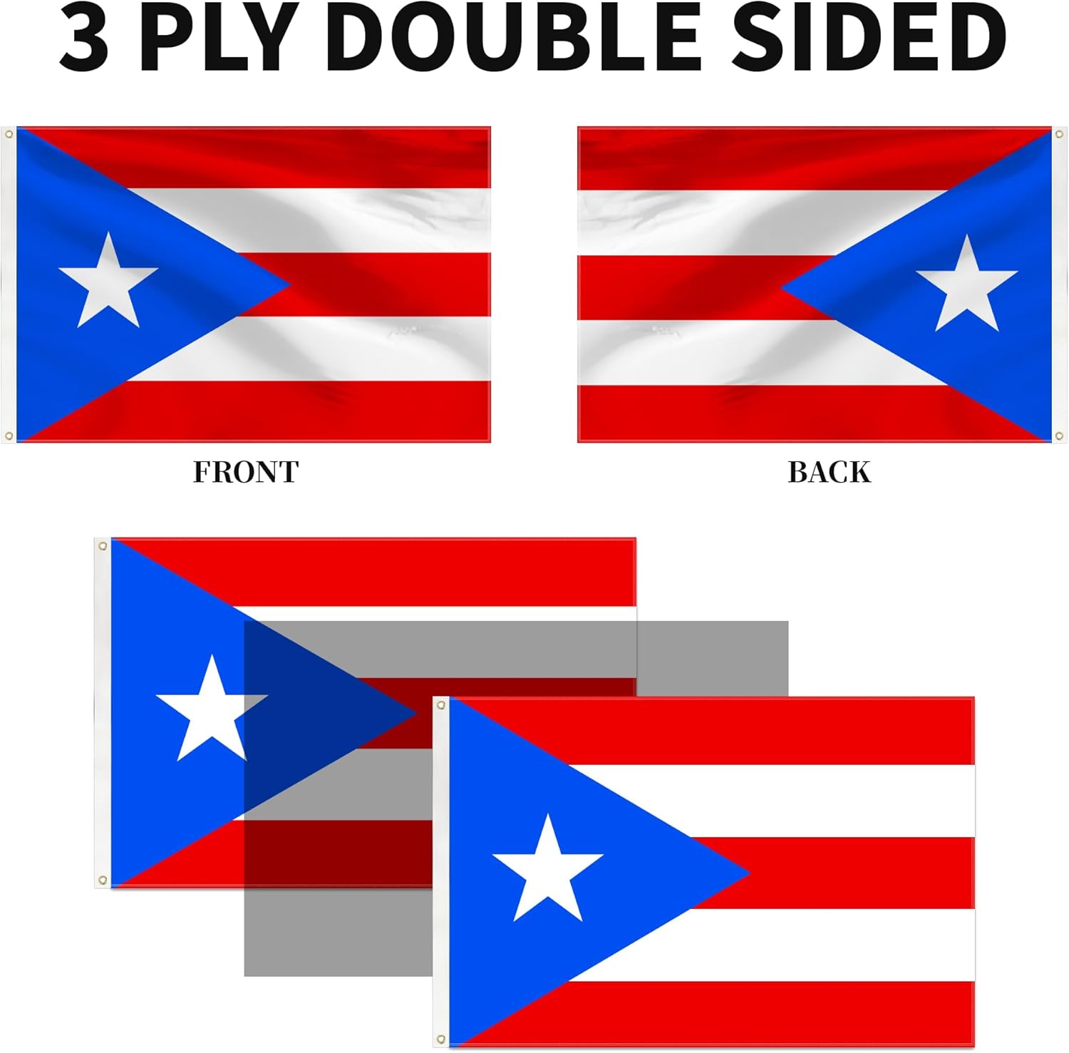 3ply Puerto Rico Flag 4x6 Ft Double Layers Heavy Duty Durable Large Puerto Rican Flag Banner Outdoor Indoor Decorations with 2 Brass Grommets