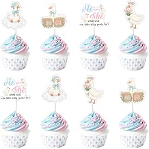 Cheereveal 24Pcs Goose Gender Reveal Cupcake Toppers, He or She What Will Our Little Silly Goose Be Cupcake Picks, Pink Blue Farm Animal Themed Baby Shower Party Supplies