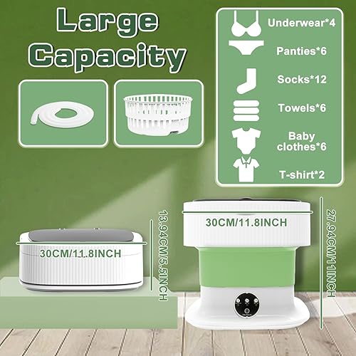 Miniatura 4 de Lavadora portátil, mini lavadora de 16 L, lavadora y secadora plegable de 60 W con giro para viajes, ropa interior, ropa de bebé