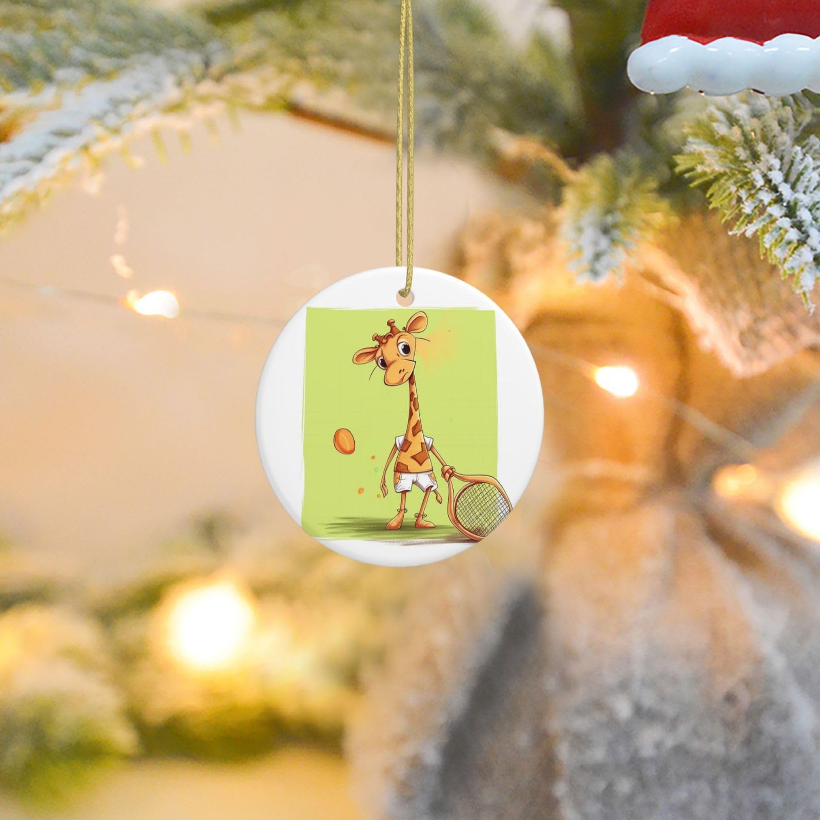 Christmas Tree Ornaments Ceramics Christmas Round Decorations Giraffe Playing Tennis Ceramics Ornaments Circle Pentagram Xmas Tree Hanging Pendant for Christmas Tree Party Holiday Home Decor