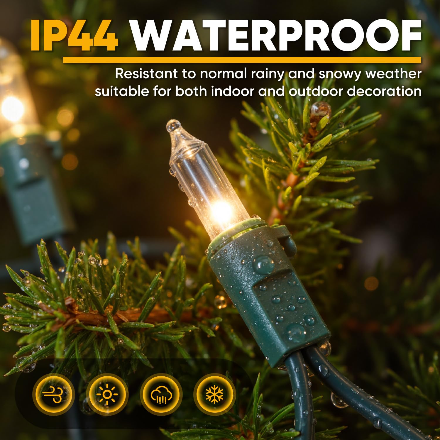 50 luces blancas de Navidad con cable verde, bombillas incandescentes de 13 pies, mini cadena de luces conectables para interiores, árbol de Navidad, exteriores, aula, fiesta, guirnalda